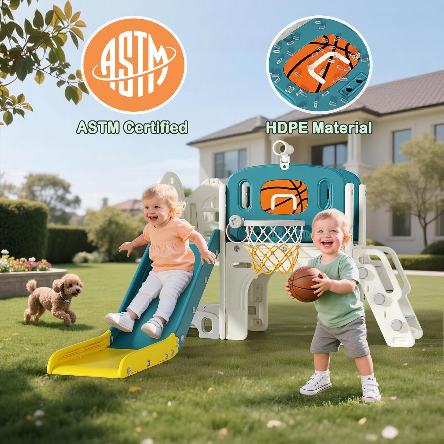 9 in 1 Toddler Slide Set - Baby Slide for Toddlers 1-3 with Ring Toss and Basketball Hoop, Indoor Outdoor Toddler Playset Playground