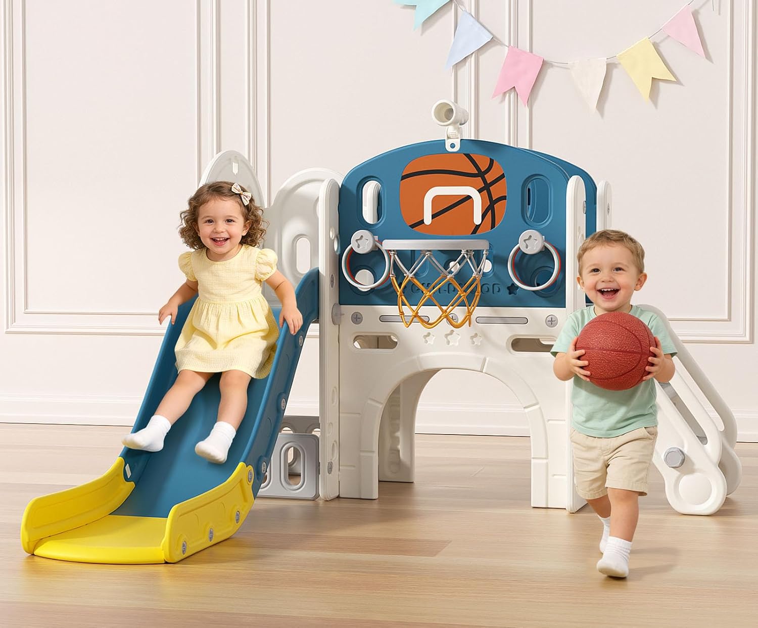 9 in 1 Toddler Slide, Kid Slide for Toddlers Age 1-3 with Ring Toss, Basketball Hoop