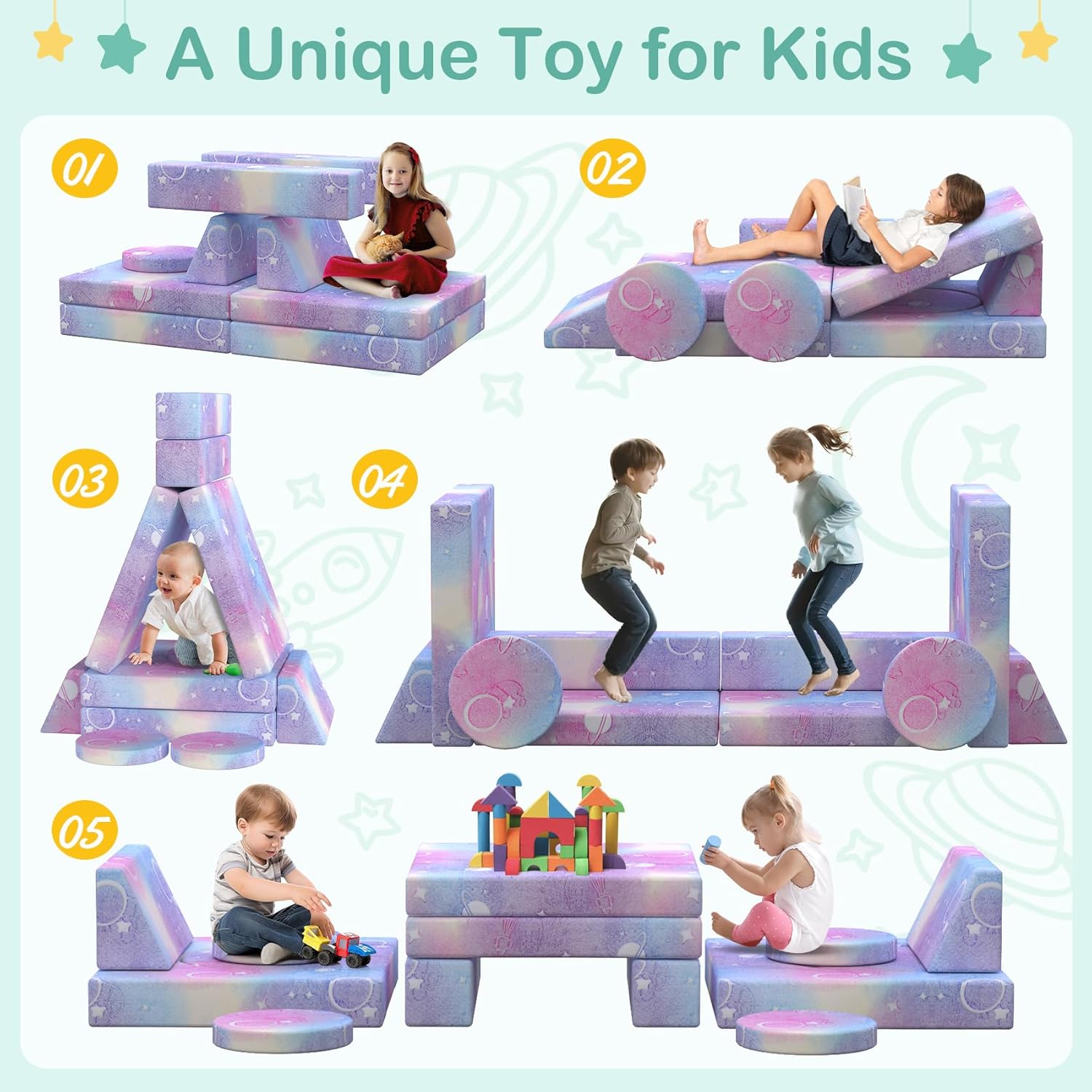 12PCS Modular Kids Play Sofa with Blanket, Play Couch with Glow Effects for Playroom & Indoor