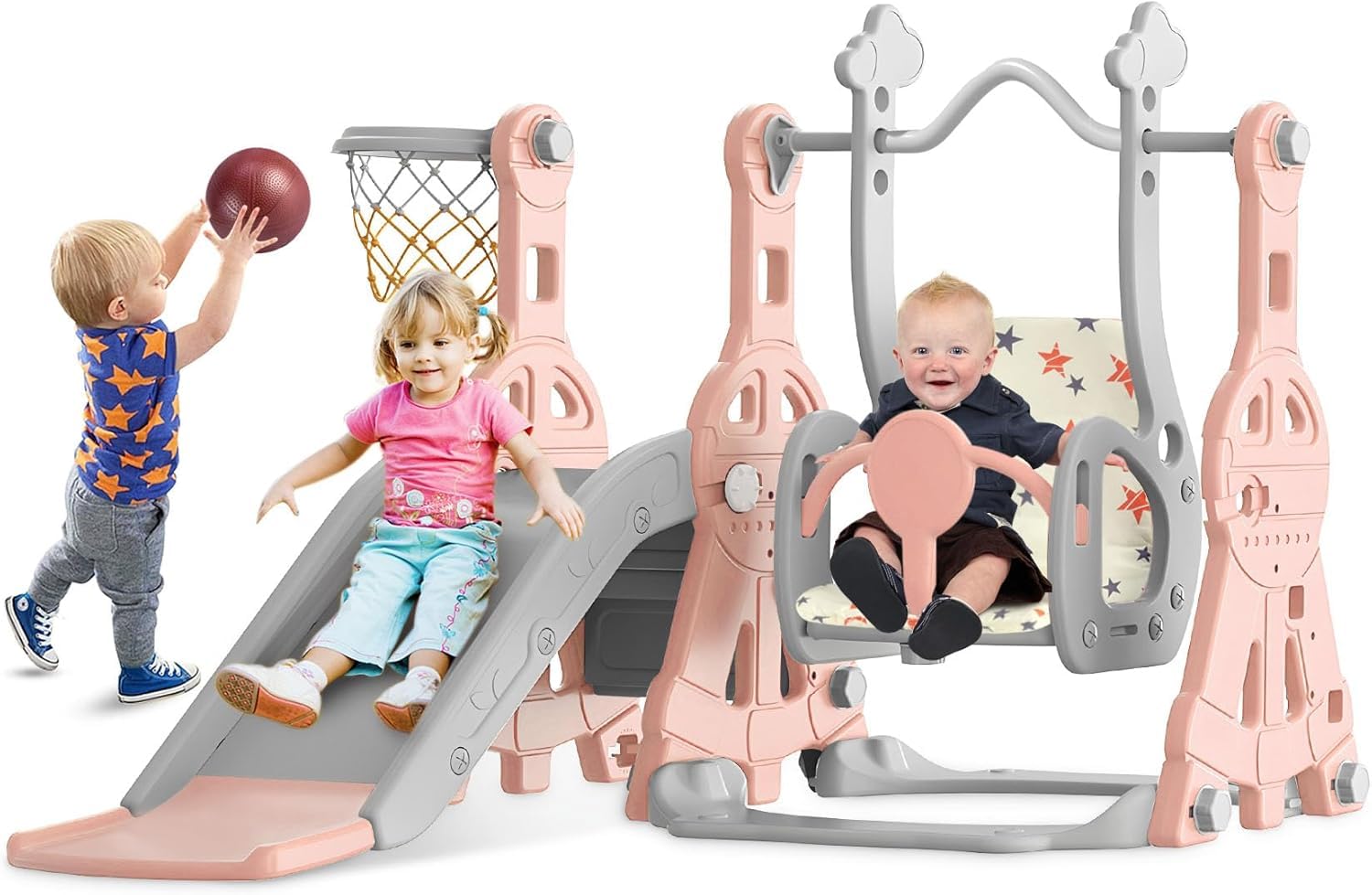 4 in 1 Toddler Slide and Swing Set, Baby Slide for Toddlers Age 1-2