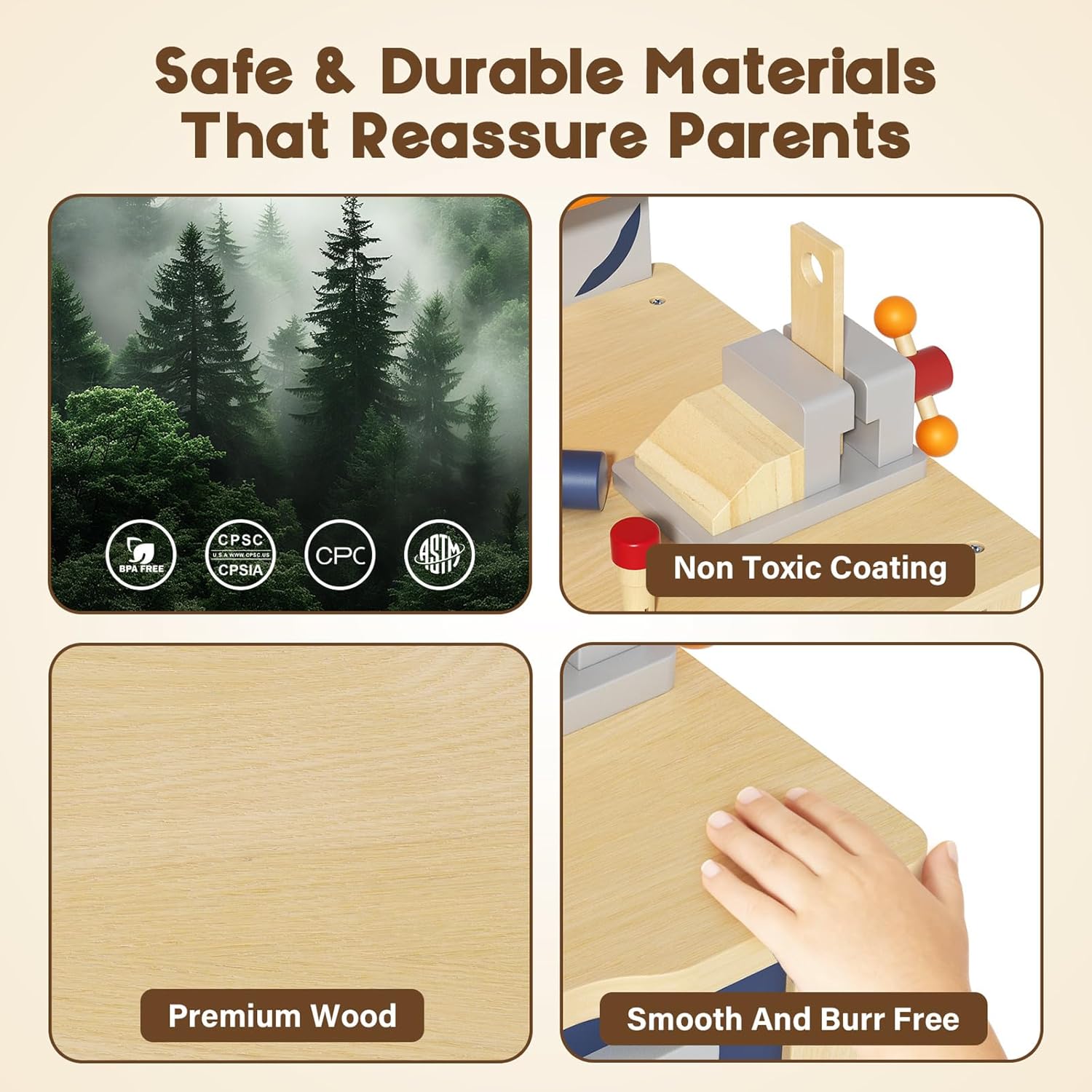 Wooden Toddler Tool Bench with Electric Drill, Kids Workbench Playset with Realistic Tools, Tool Bench for Kids Ages 1-3 3-5