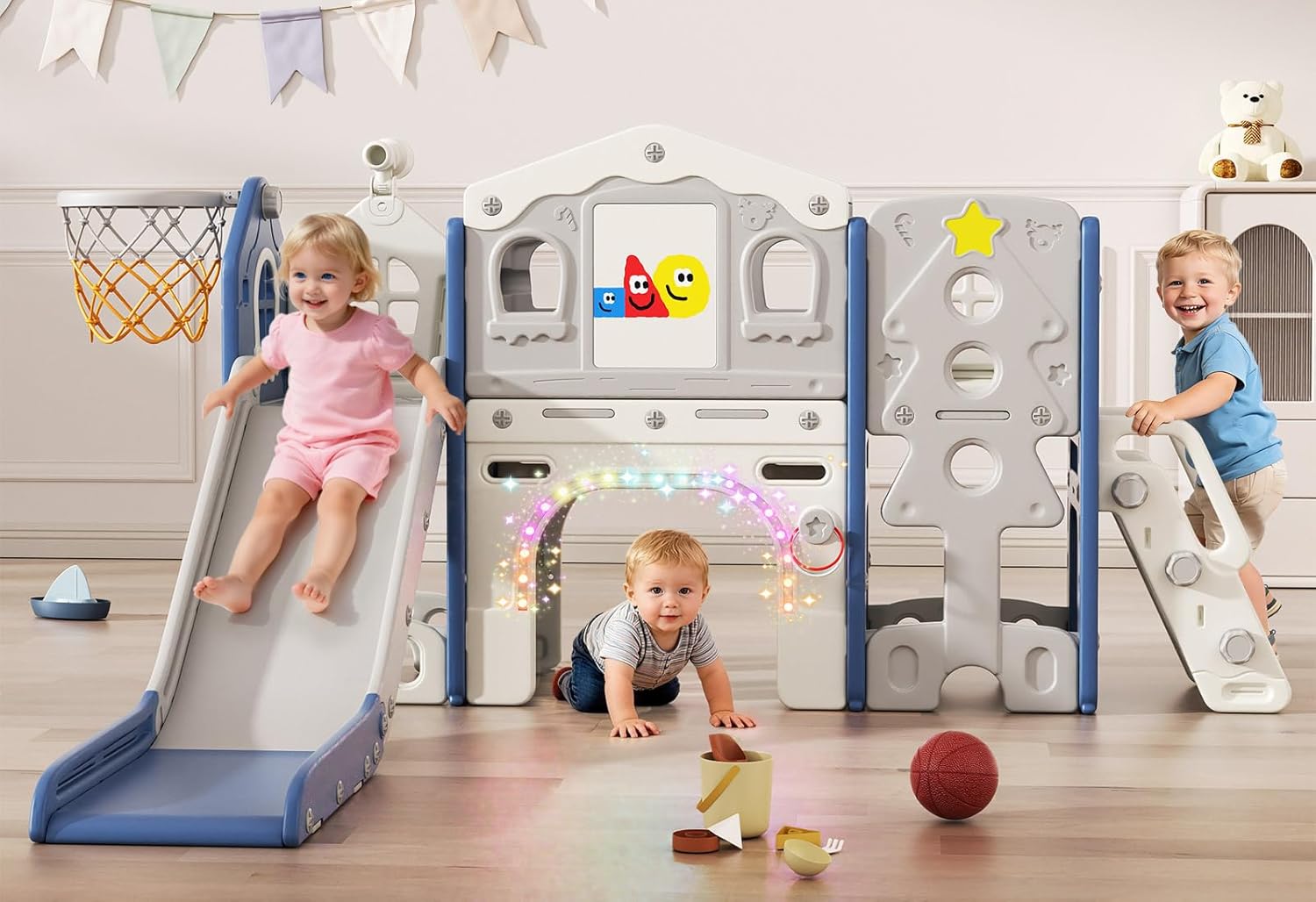 10 in 1 Toddler Slide Set - Baby Slide for Toddlers 1-3 with Colorful Lights