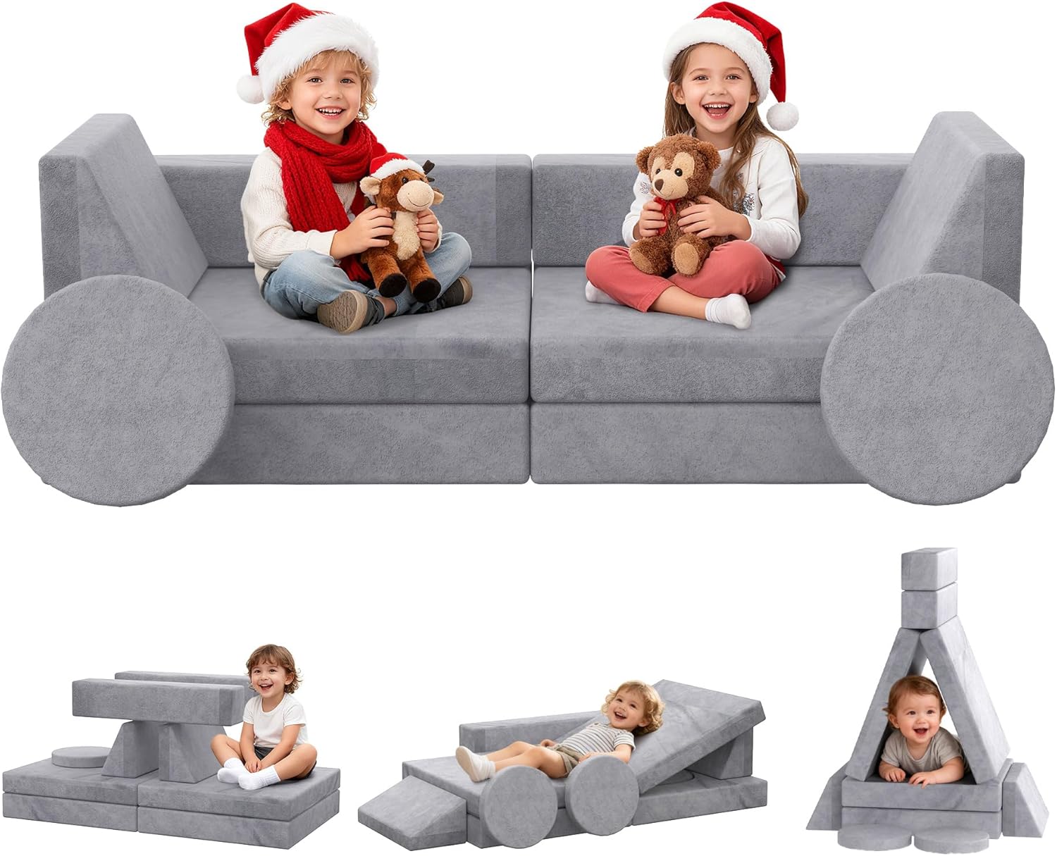 12PCS Modular Kids Play Couch with Blanket, Kids Sofa for Playroom & Indoor, Convertible Toddler Couch for Girls and Boys