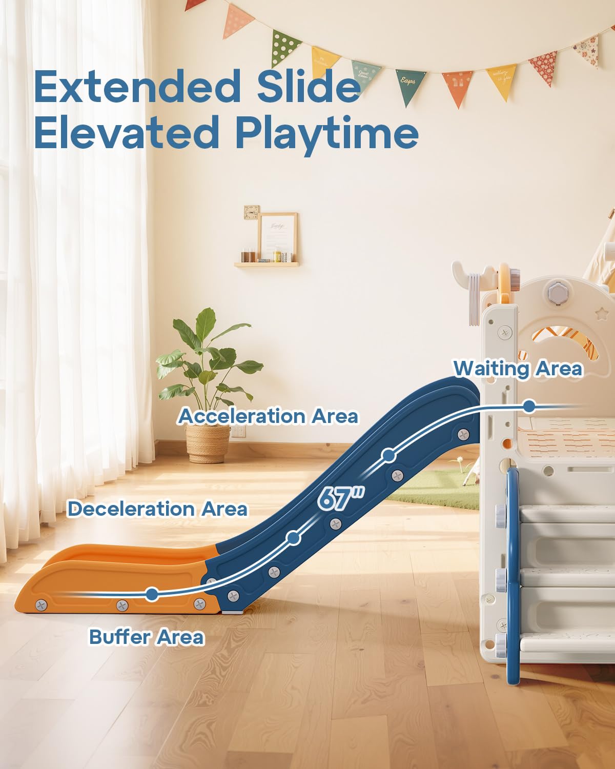 13 in 1 Kids Indoor Slide for Toddler 1-3, Indoor Outdoor Toddler Slide Playset with Basketball Hoop, Golf Game & Drawing Board, Baby Indoor Slide Playground