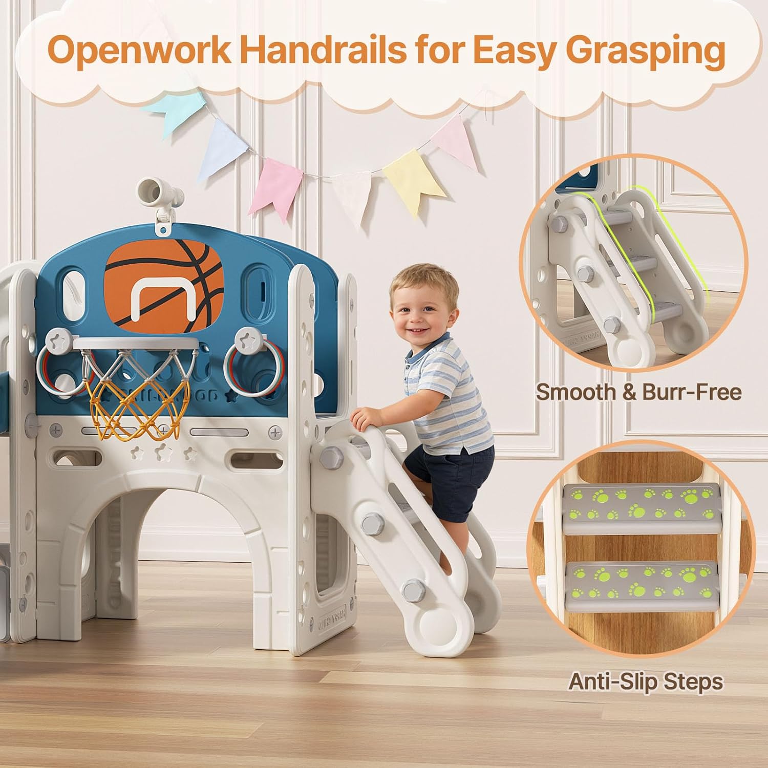 9 in 1 Toddler Slide, Kid Slide for Toddlers Age 1-3 with Ring Toss, Basketball Hoop