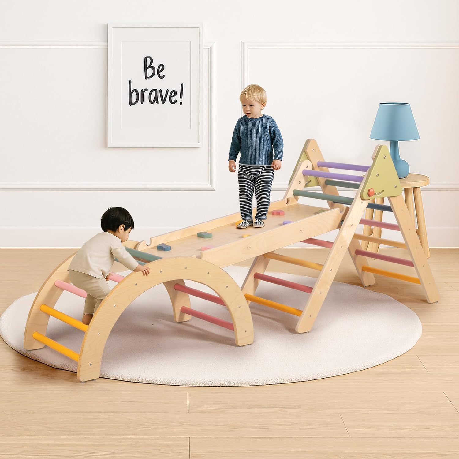 7-in-1 Pikler Triangle Set Toddler Climbing Toys Indoor, Montessori Baby Climbing Gym