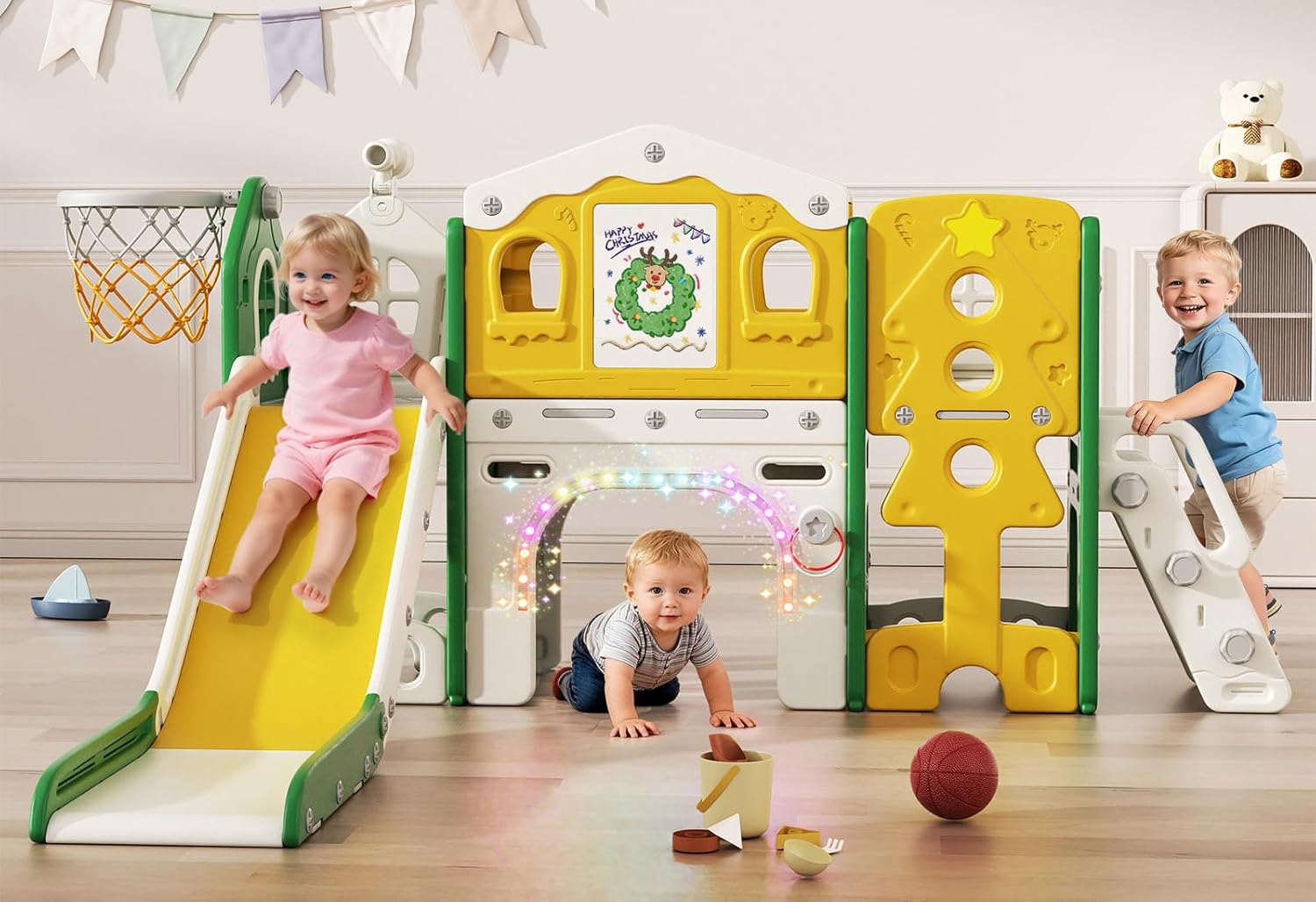 9 in 1 Toddler Slide Set - Baby Slide for Toddlers 1-3 with Colorful Lights