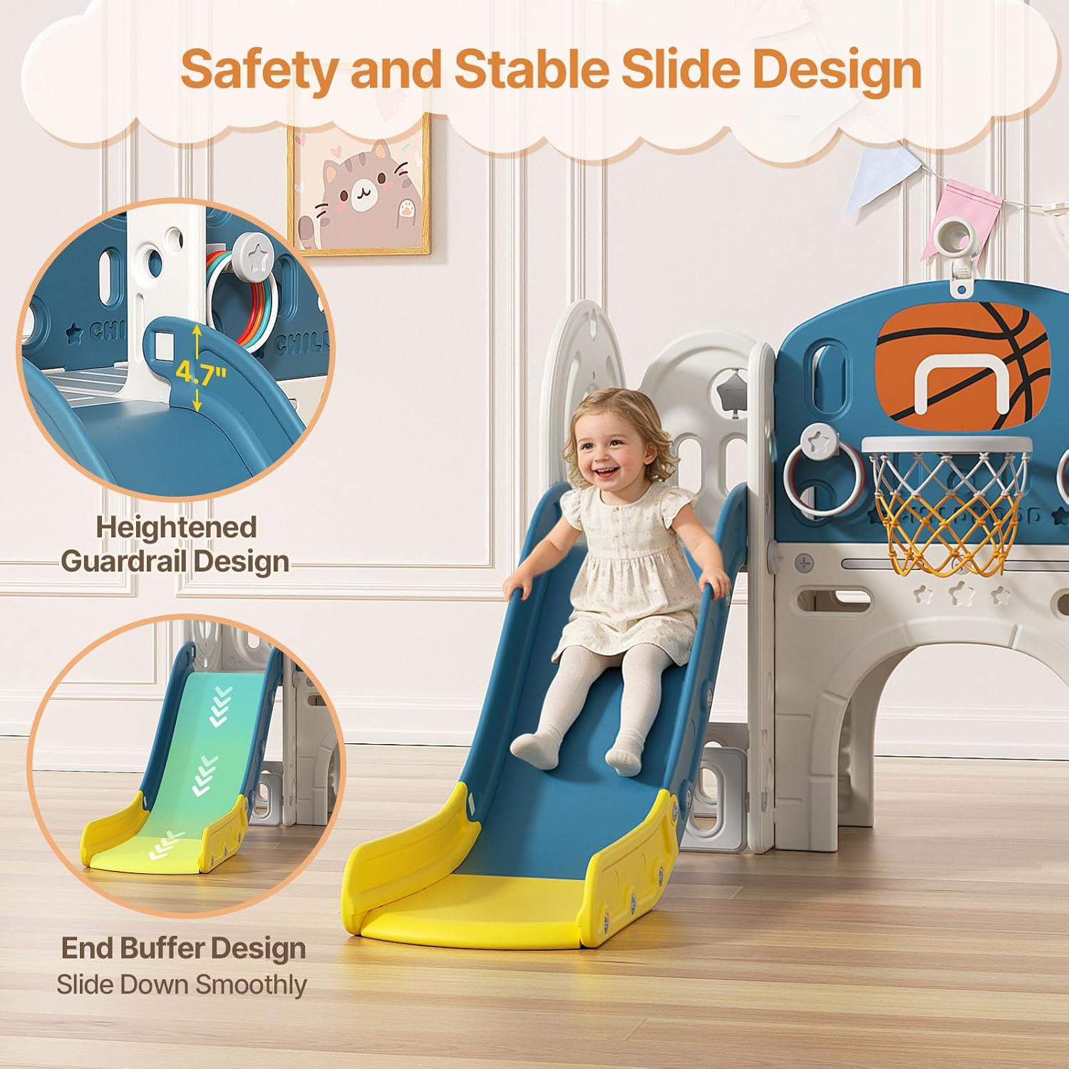 9 in 1 Toddler Slide, Kid Slide for Toddlers Age 1-3 with Ring Toss, Basketball Hoop