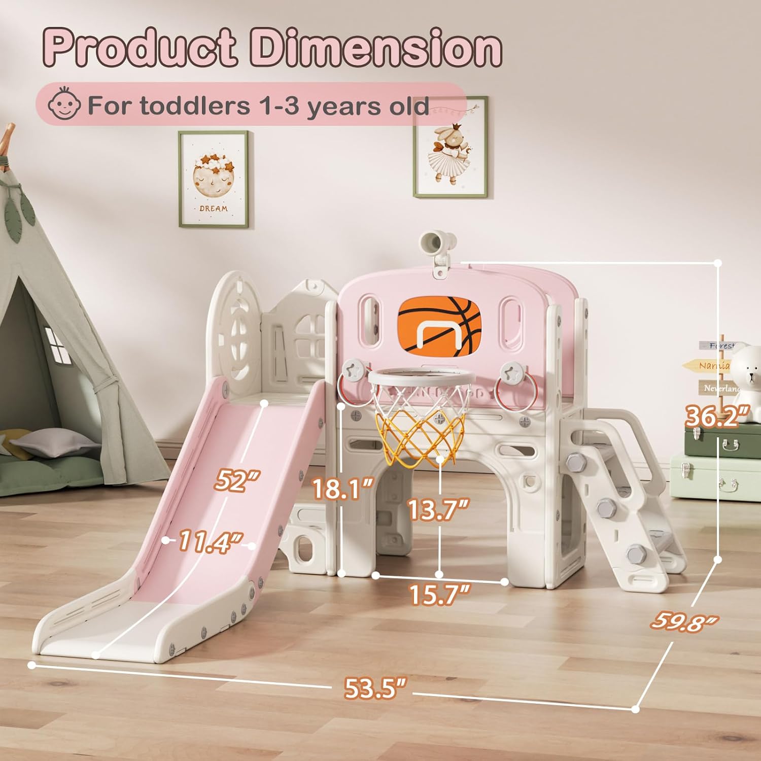 9 in 1 Toddler Slide Set - Baby Slide for Toddlers 1-3 with Ring Toss and Basketball Hoop, Indoor Outdoor Toddler Playset Playground