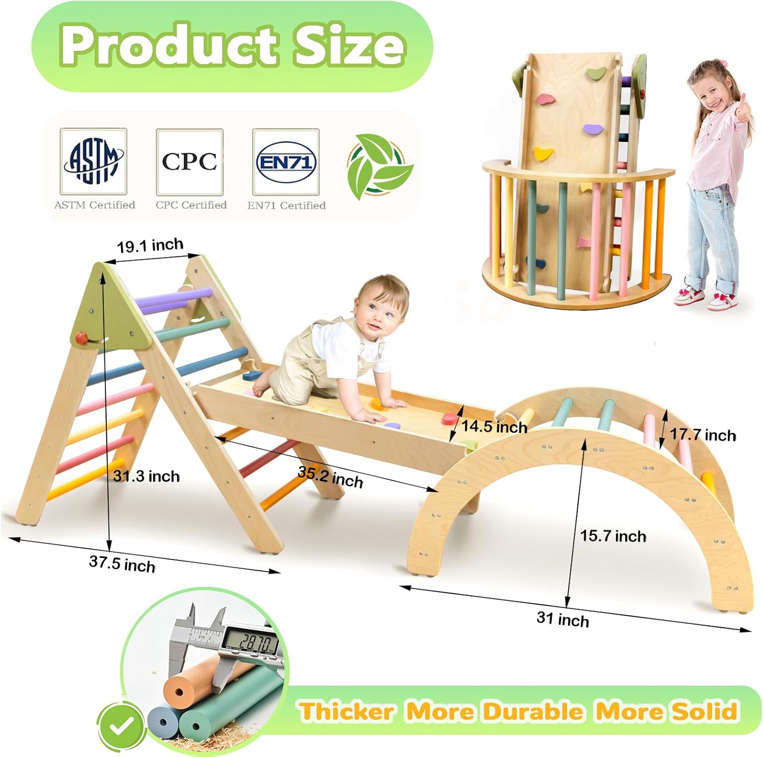 7-in-1 Pikler Triangle Set Toddler Climbing Toys Indoor, Montessori Baby Climbing Gym
