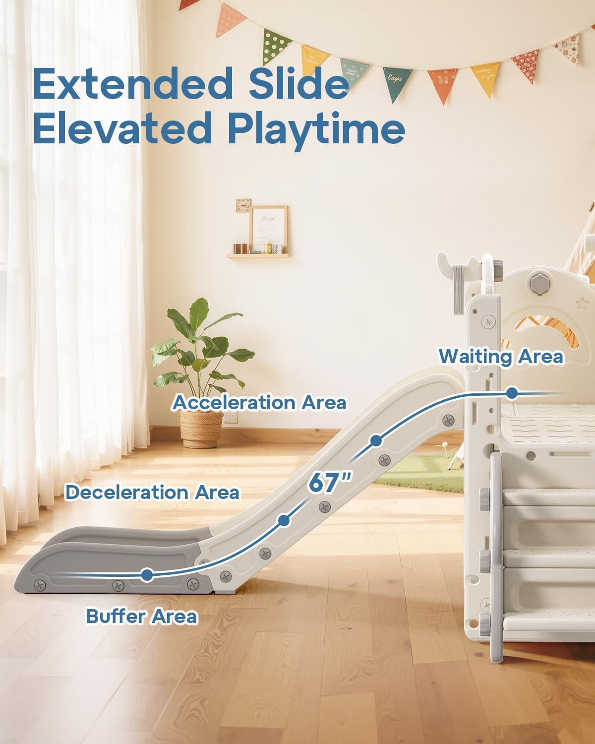 13 in 1 Kids Indoor Slide for Toddler 1-3, Indoor Outdoor Toddler Slide Playset with Basketball Hoop, Golf Game & Drawing Board, Baby Indoor Slide Playground