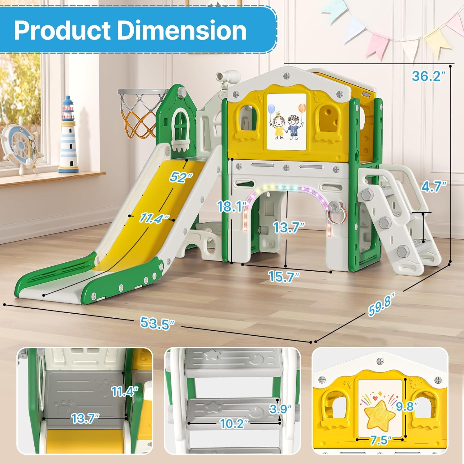 9 in 1 Toddler Slide Set - Baby Slide for Toddlers 1-3 with Colorful Lights