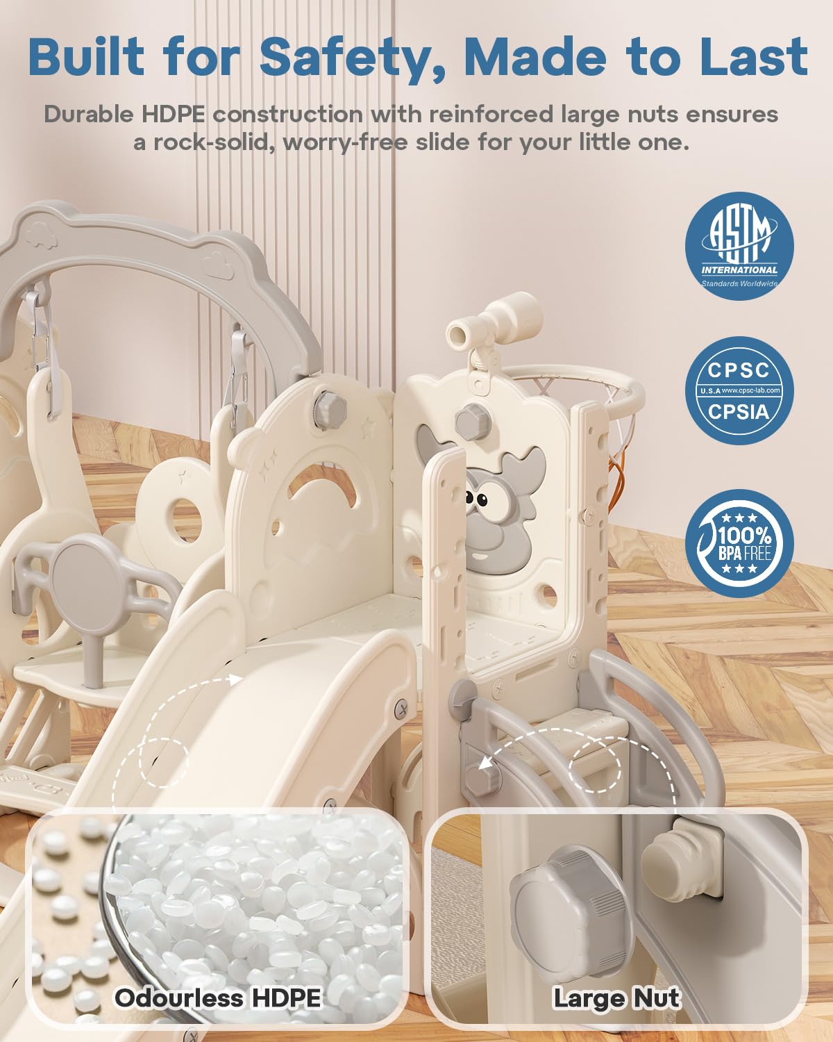 7-in-1 Indoor Outdoor Toddler Playset with Climber, Basketball Hoop & Golf Toys