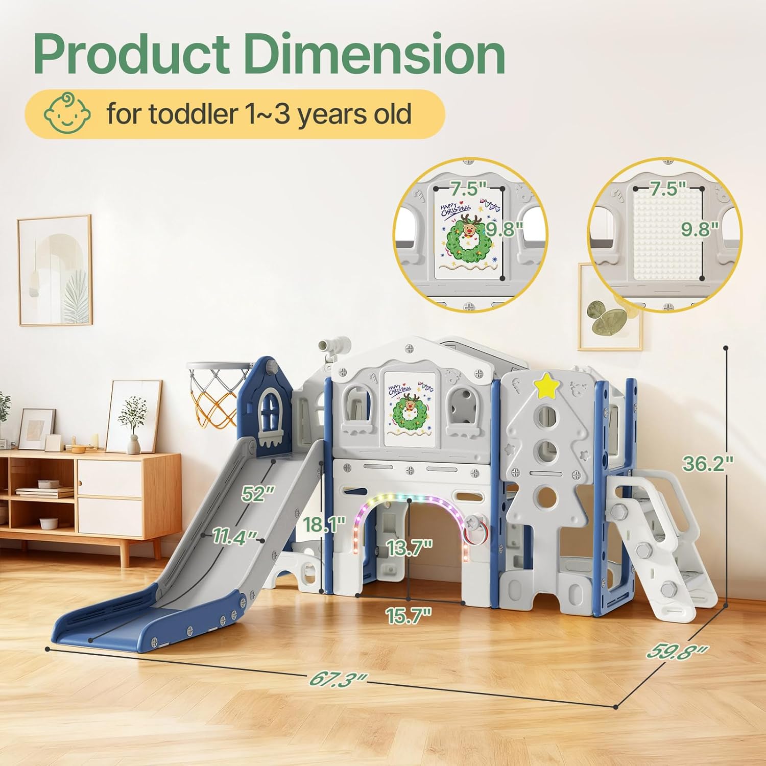 10 in 1 Toddler Slide Set - Baby Slide for Toddlers 1-3 with Colorful Lights