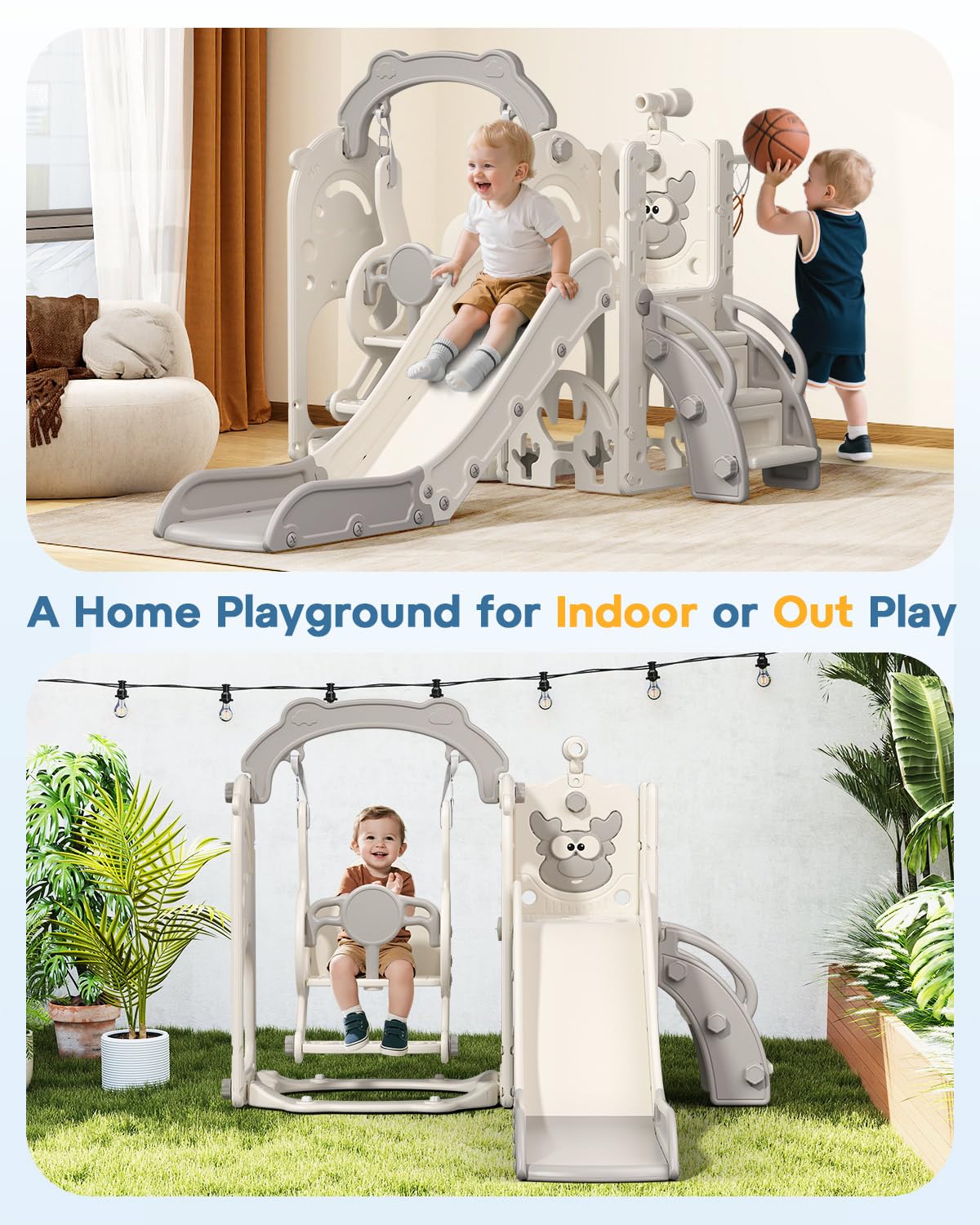 7-in-1 Indoor Outdoor Toddler Playset with Climber, Basketball Hoop & Golf Toys