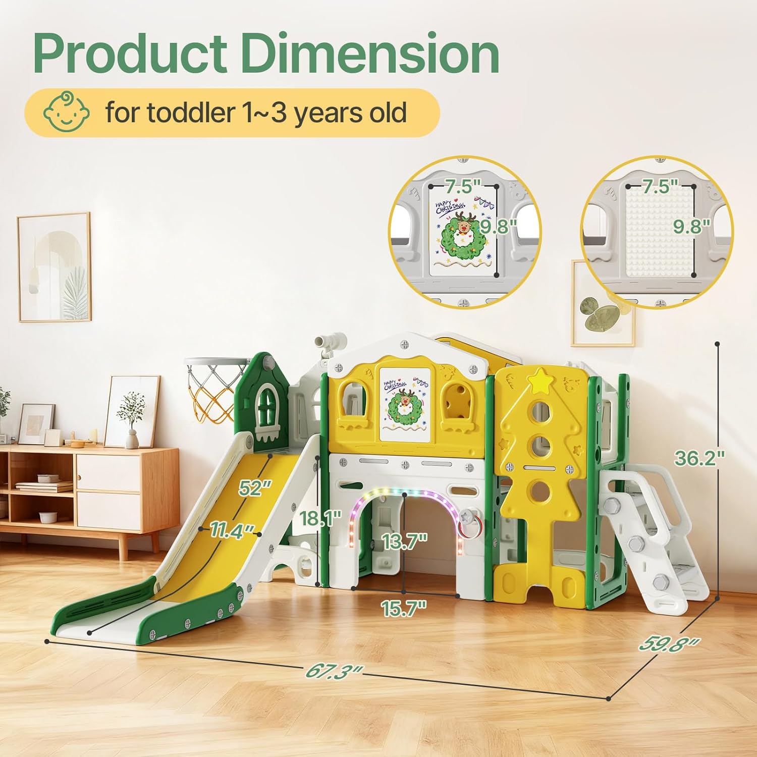 9 in 1 Toddler Slide Set - Baby Slide for Toddlers 1-3 with Colorful Lights