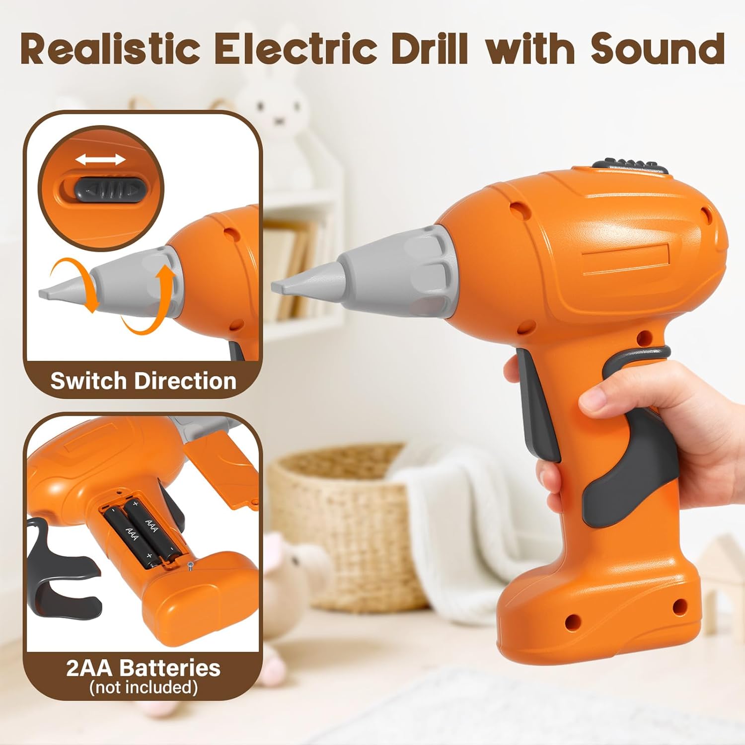 Wooden Toddler Tool Bench with Electric Drill, Kids Workbench Playset with Realistic Tools, Tool Bench for Kids Ages 1-3 3-5