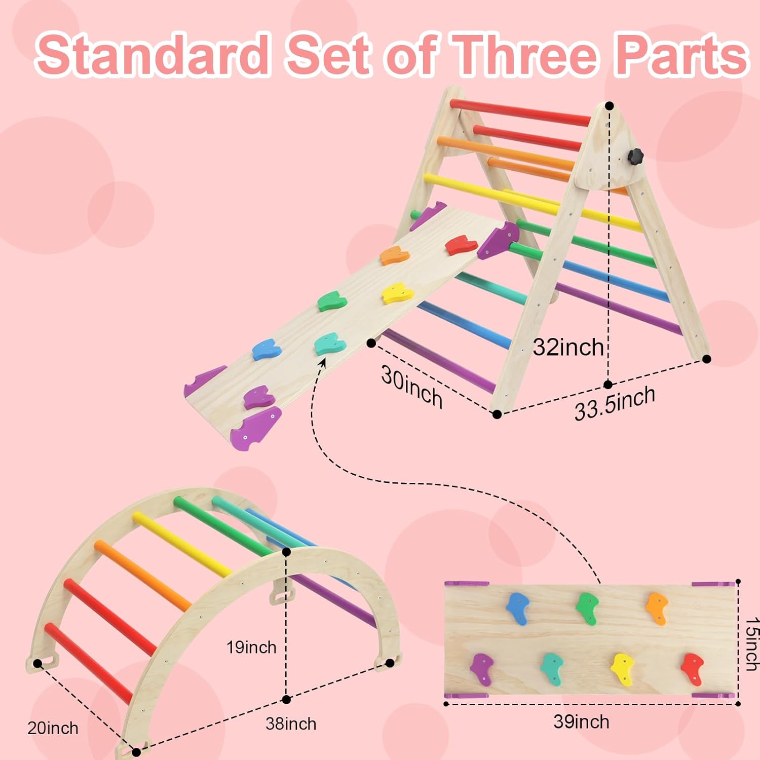 5 in 1 Pikler Triangle Set, Indoor Playground and Gym for Kids, Foldable Wooden Montessori Climbing Set