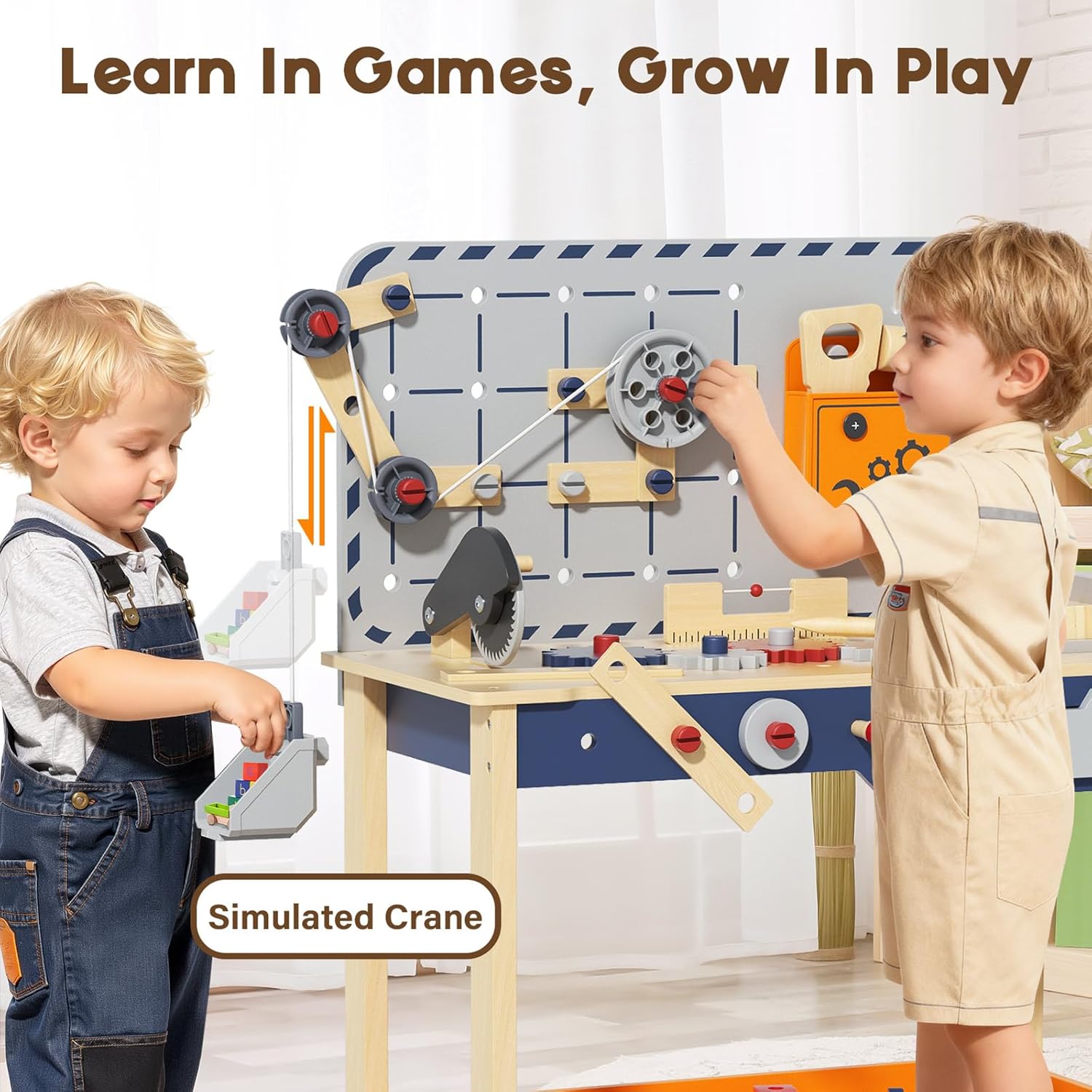 Wooden Toddler Tool Bench with Electric Drill, Kids Workbench Playset with Realistic Tools, Tool Bench for Kids Ages 1-3 3-5