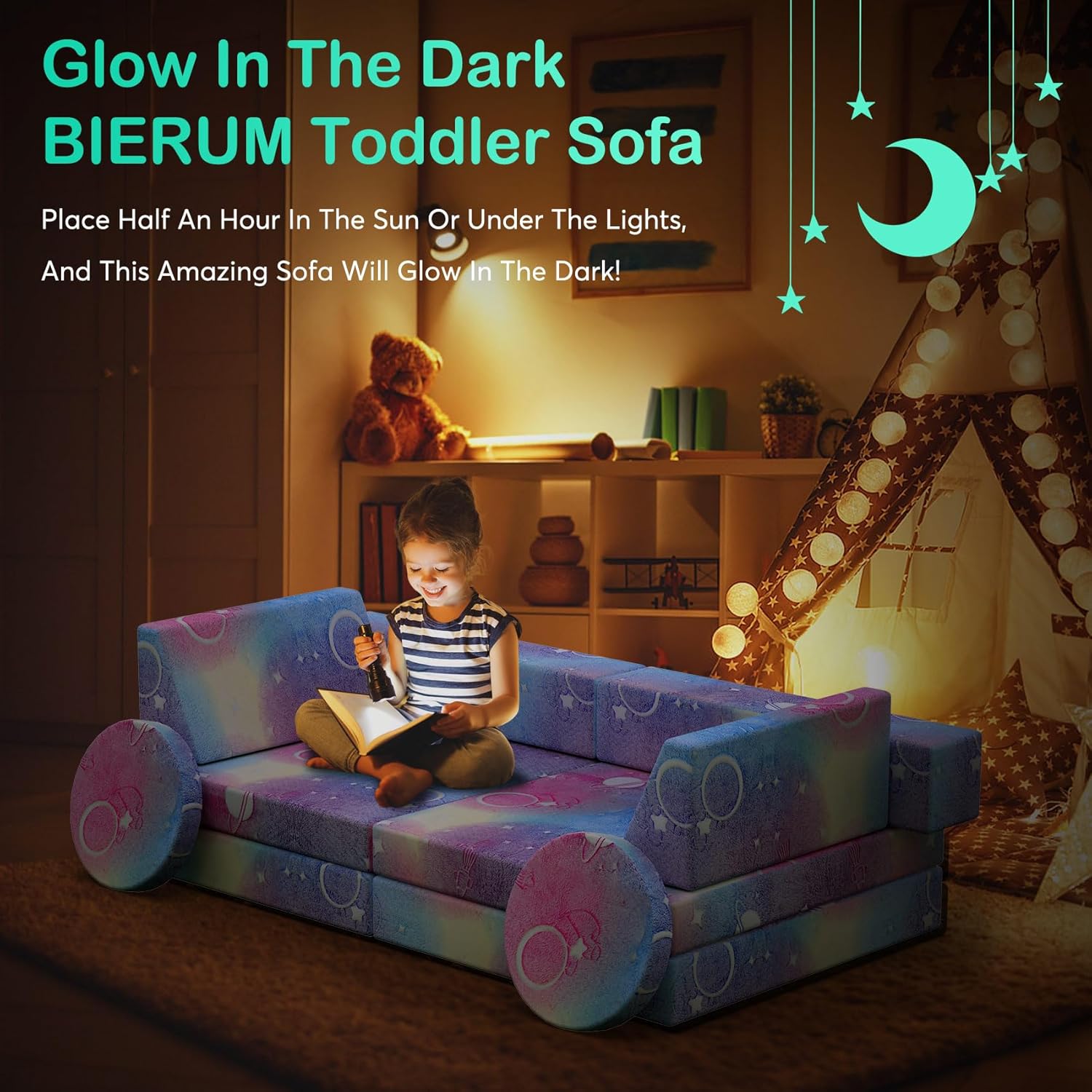 12PCS Modular Kids Play Sofa with Blanket, Play Couch with Glow Effects for Playroom & Indoor