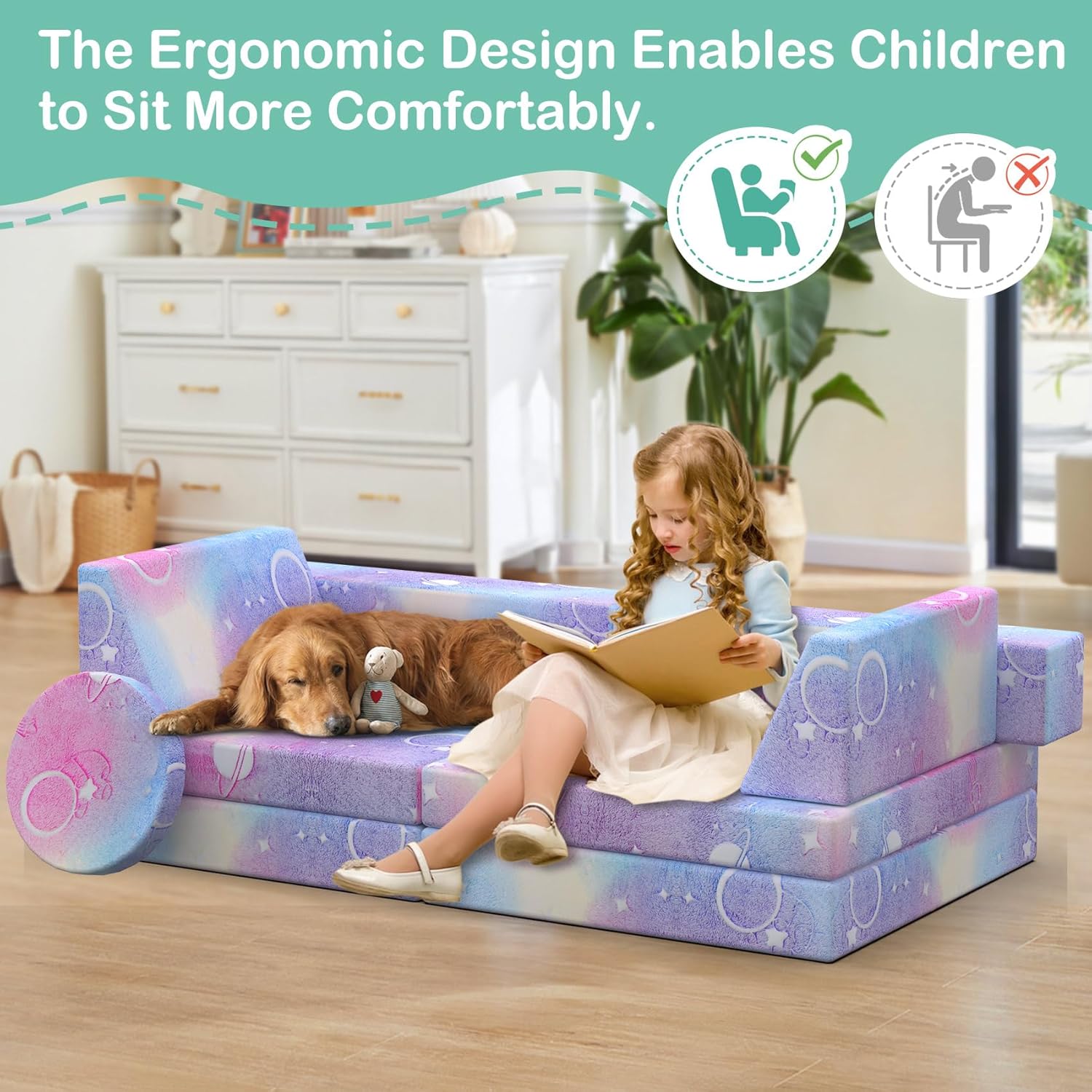 12PCS Modular Kids Play Sofa with Blanket, Play Couch with Glow Effects for Playroom & Indoor