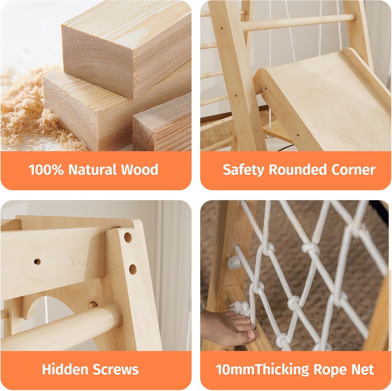 Indoor Jungle Gym for Toddlers, 8-in-1 Wooden Montessori Climbing Toys with Slide, Swing, Rock Wall, Rope Ladder, Monkey Bars