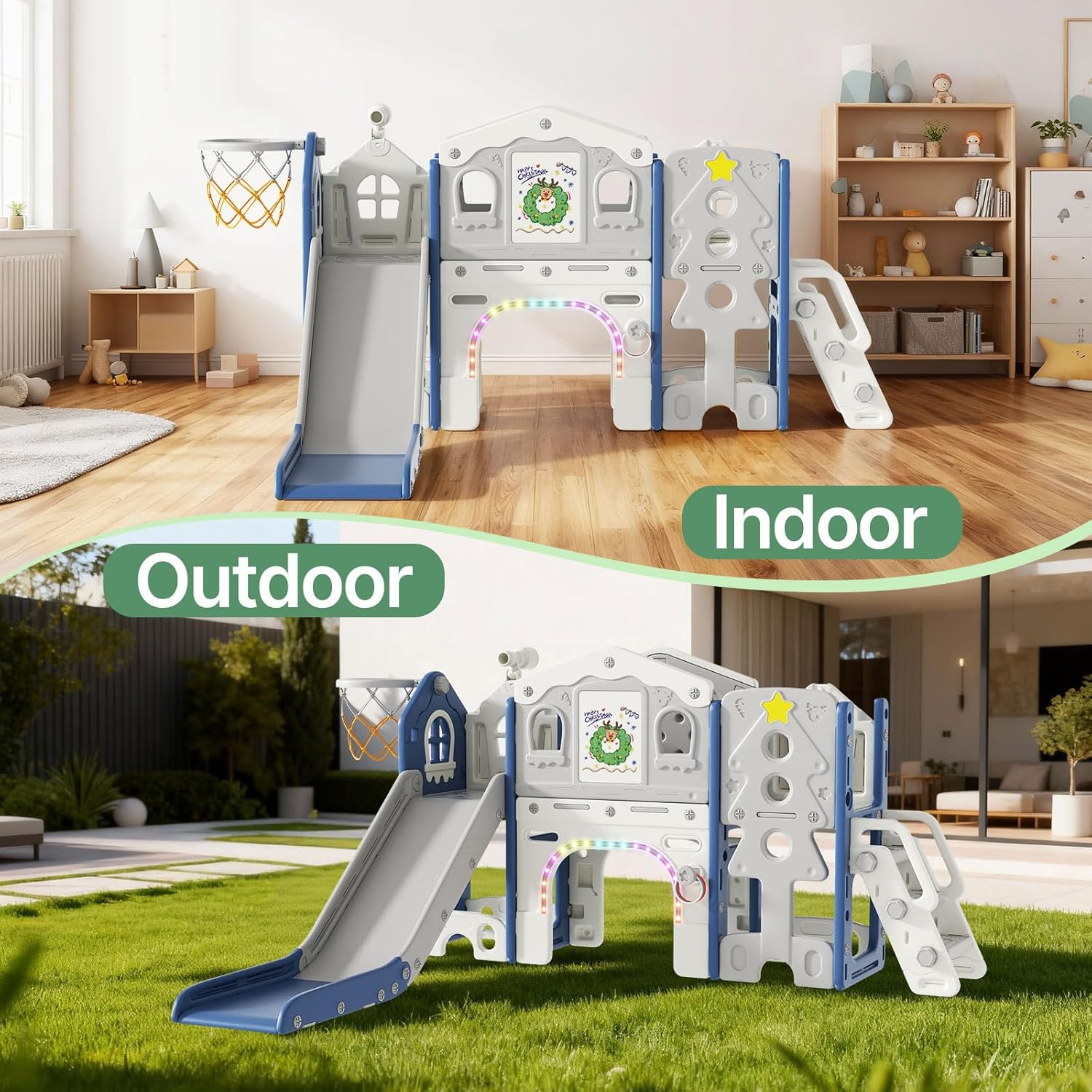 10 in 1 Toddler Slide Set - Baby Slide for Toddlers 1-3 with Colorful Lights