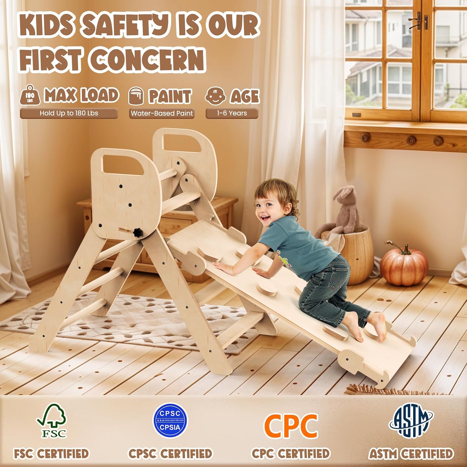 Pikler Triangle Set Foldable Wooden Toddler Climbing Toys Indoor, Playground Jungle Gym