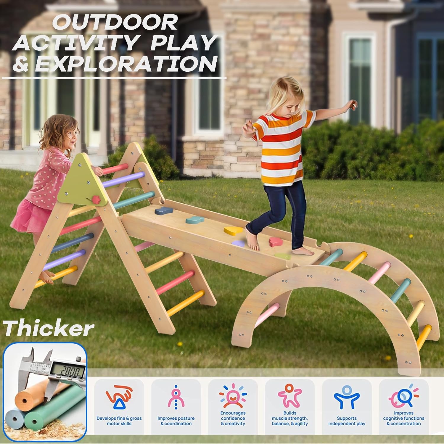 7-in-1 Pikler Triangle Set Toddler Climbing Toys Indoor, Montessori Baby Climbing Gym