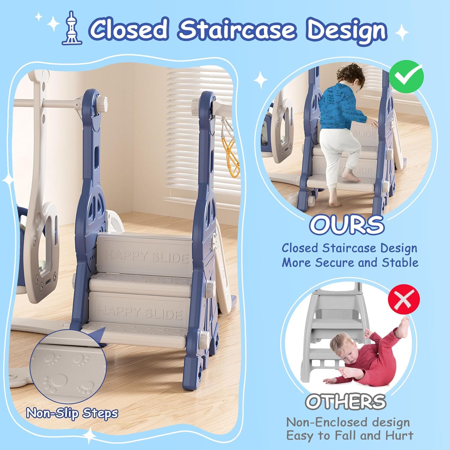 4 in 1 Toddler Slide and Swing Set, Baby Slide for Toddlers Age 1-2