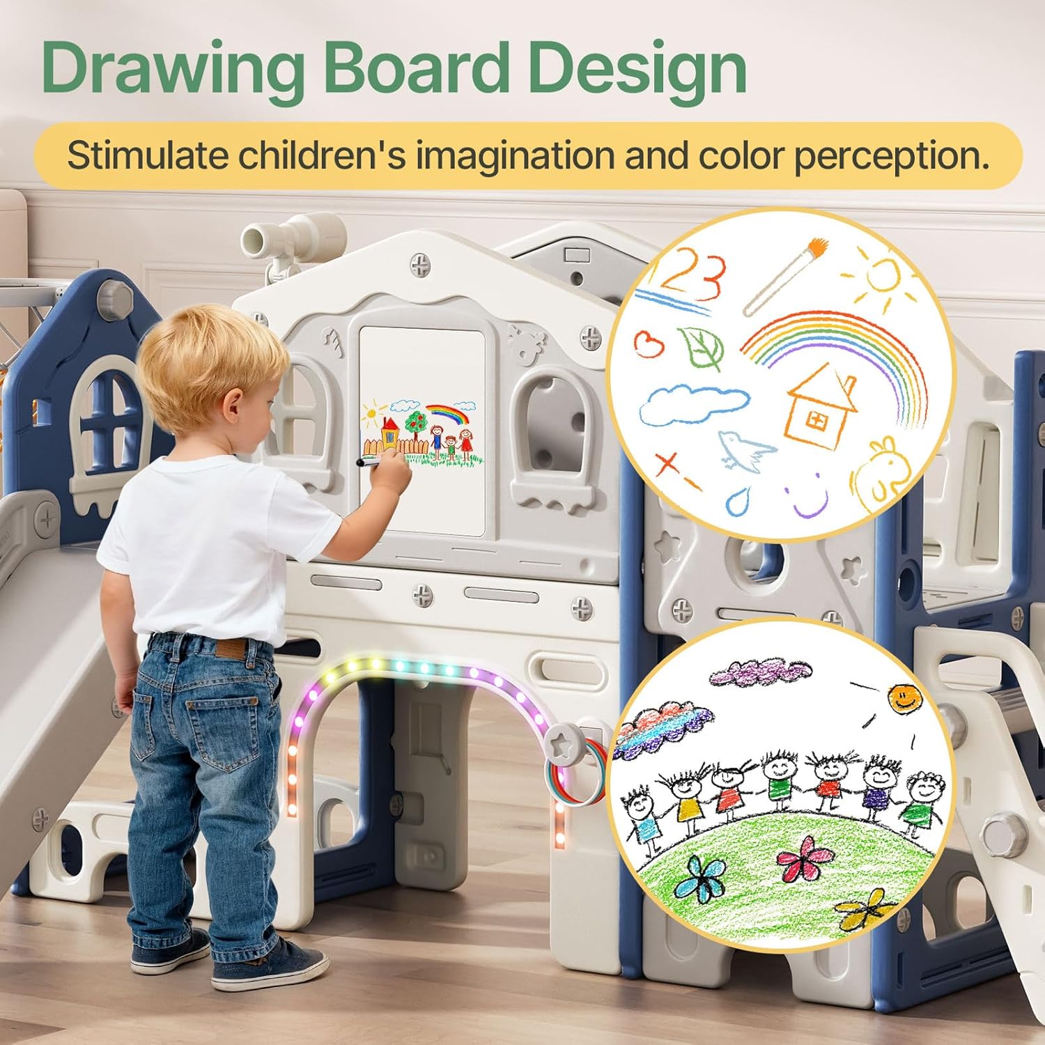 10 in 1 Toddler Slide Set - Baby Slide for Toddlers 1-3 with Colorful Lights