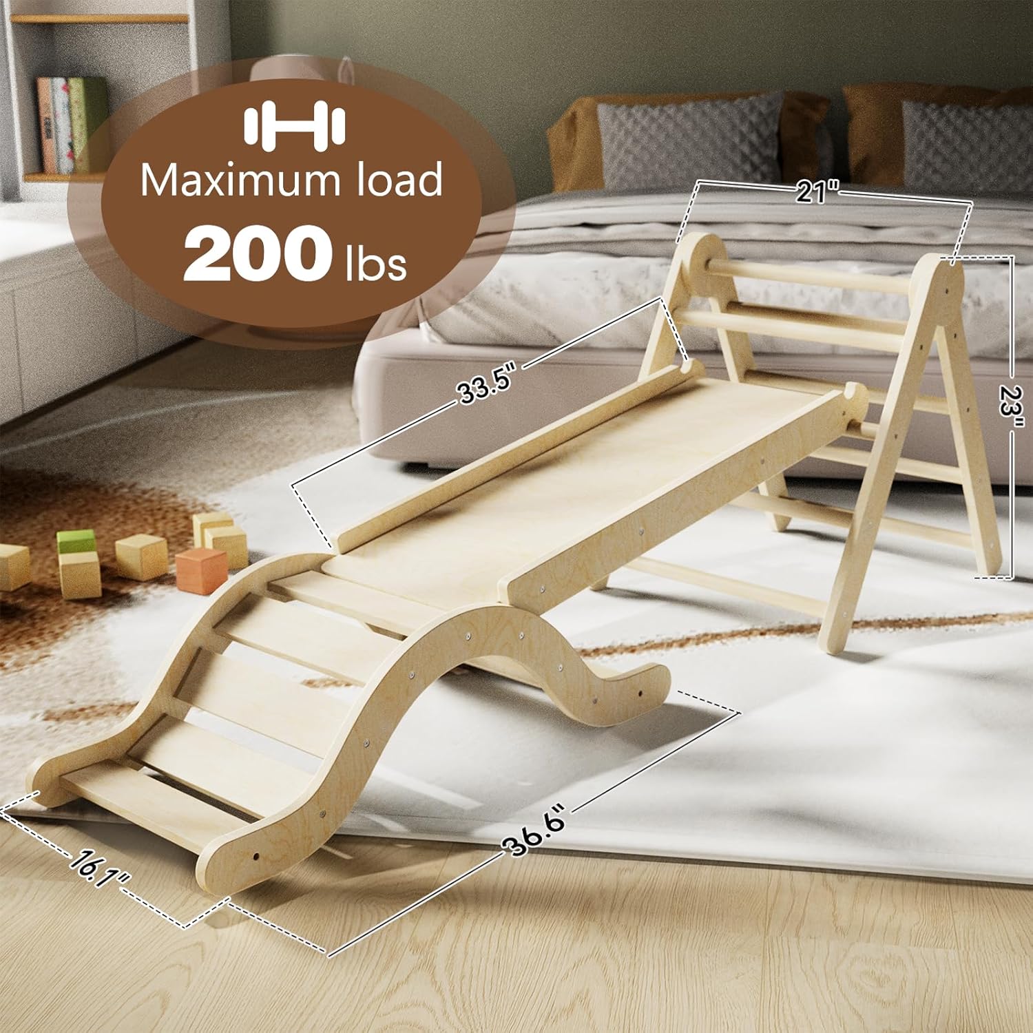 Pikler Triangle Set 7in1 Toddler Climbing Toys Indoor Foldable Baby Climbing Toys Wooden Montessori Climbing Set with Arch, Ramp, Ladder for 1-3 Years