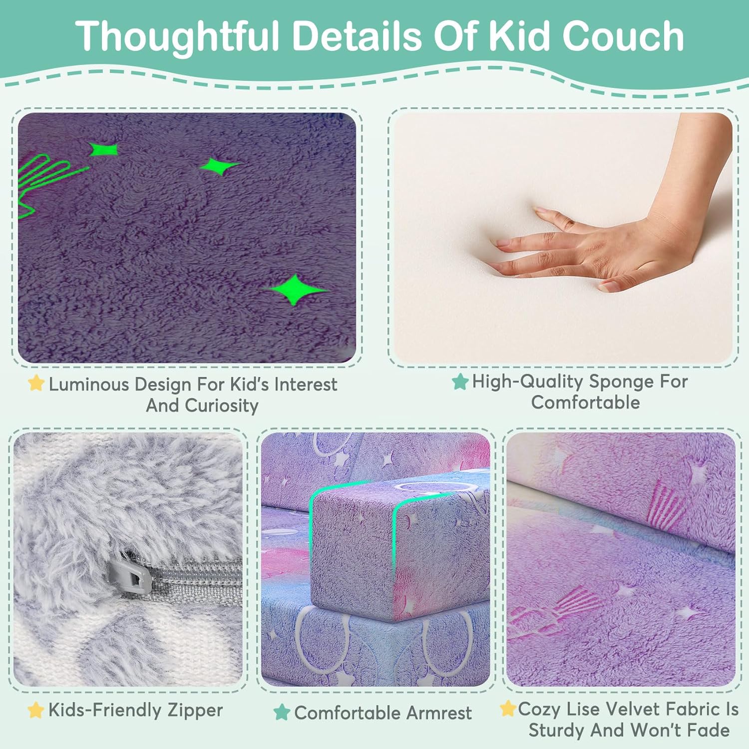 12PCS Modular Kids Play Sofa with Blanket, Play Couch with Glow Effects for Playroom & Indoor