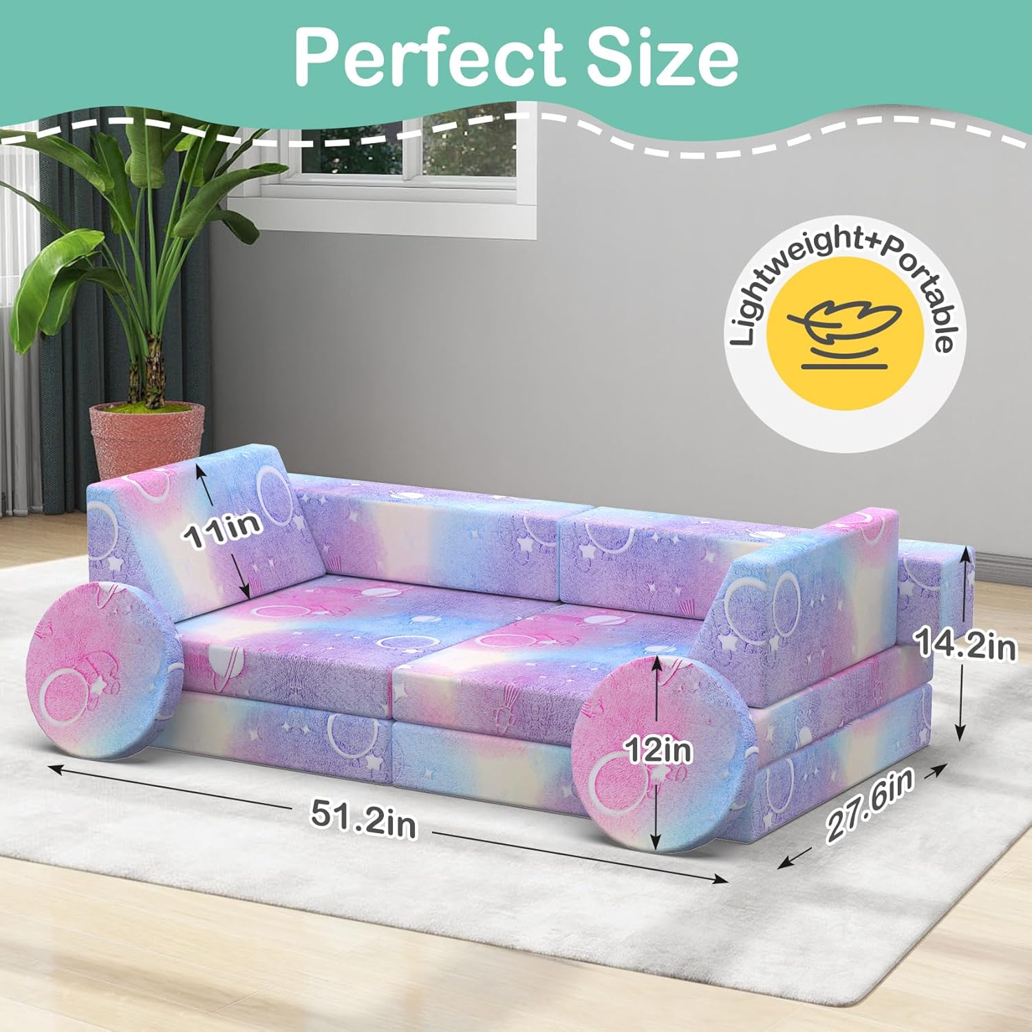 12PCS Modular Kids Play Sofa with Blanket, Play Couch with Glow Effects for Playroom & Indoor