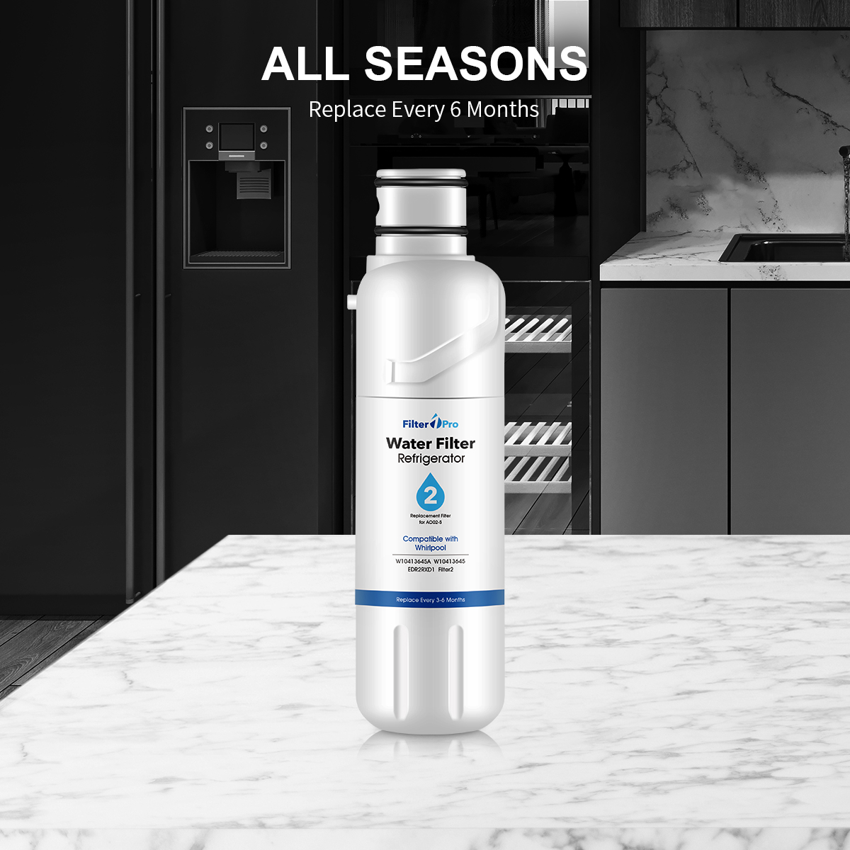 Water Filter 2 Replacement for Refrigerator EDR2RXD1 W10413645A P9RFWB2L GP002 Compatible with EveryDrop Filter 2 Whirlpool Filter 2 KitchenAid