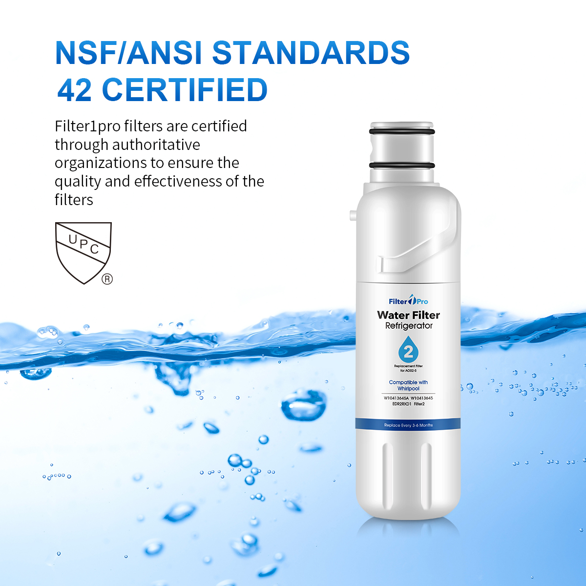 Water Filter 2 Replacement for Refrigerator EDR2RXD1 W10413645A P9RFWB2L GP002 Compatible with EveryDrop Filter 2 Whirlpool Filter 2 KitchenAid
