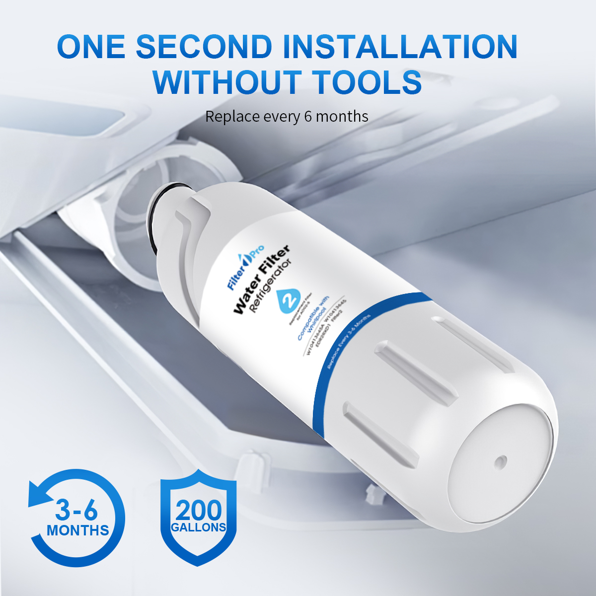 Water Filter 2 Replacement for Refrigerator EDR2RXD1 W10413645A P9RFWB2L GP002 Compatible with EveryDrop Filter 2 Whirlpool Filter 2 KitchenAid