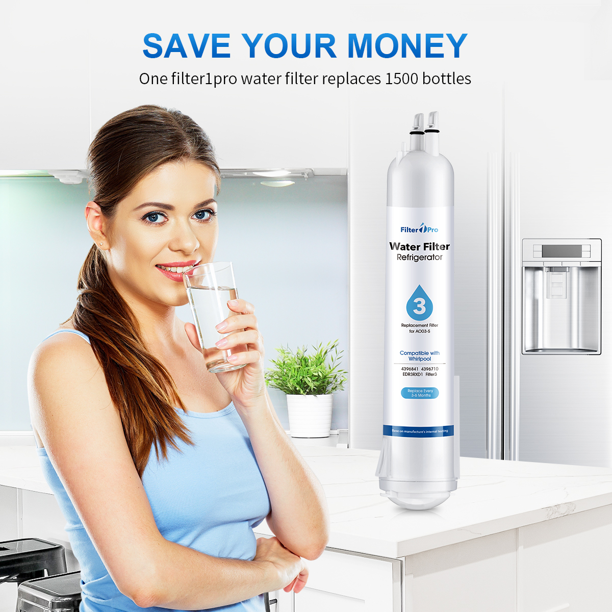 Filter 3 White Replacement Refrigerator Water Filter for EDR3-RXD1 4396841 4396710 9083 ed2dhexwqoo