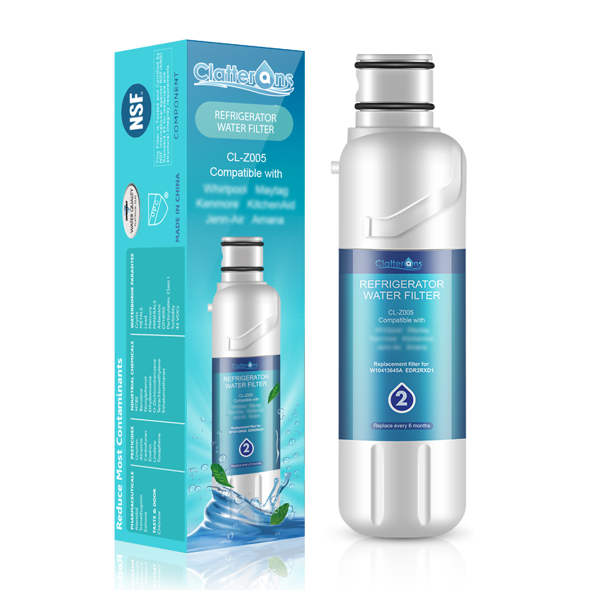 Clatterans CL-Z005 Refrigerator Water Filter Compatible for W10413645A Water Filter 2 & p6rfwb2 9082 