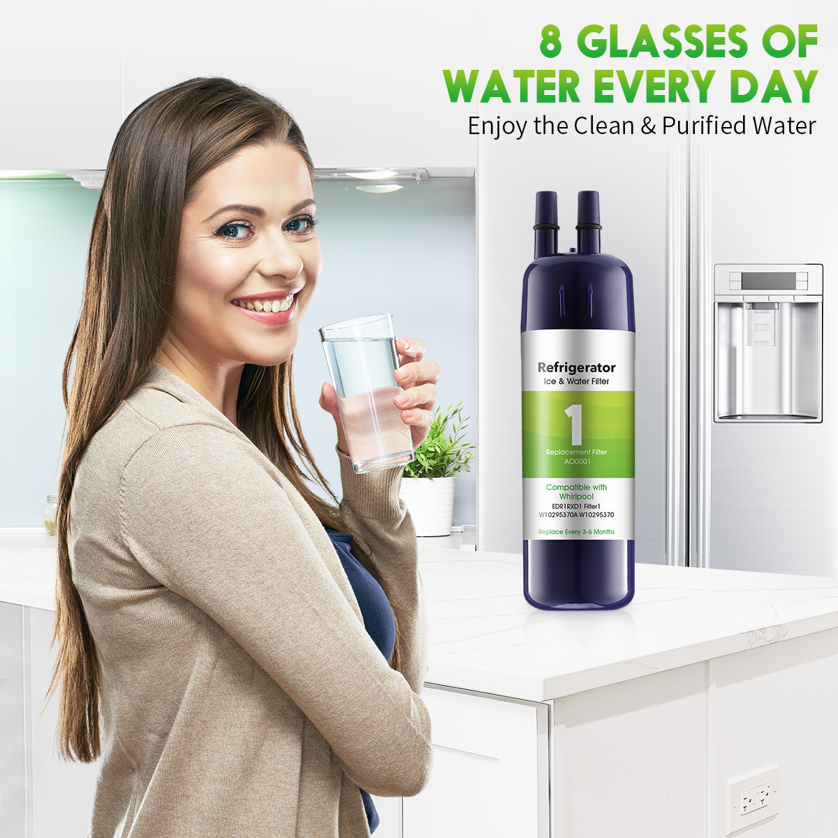 AO01 Replacement Refrigerator Water Filter for EDR1-RXD1 W11602565 W10295370A P8RFWB2L 9081 Filter 1 Whr1rxd1