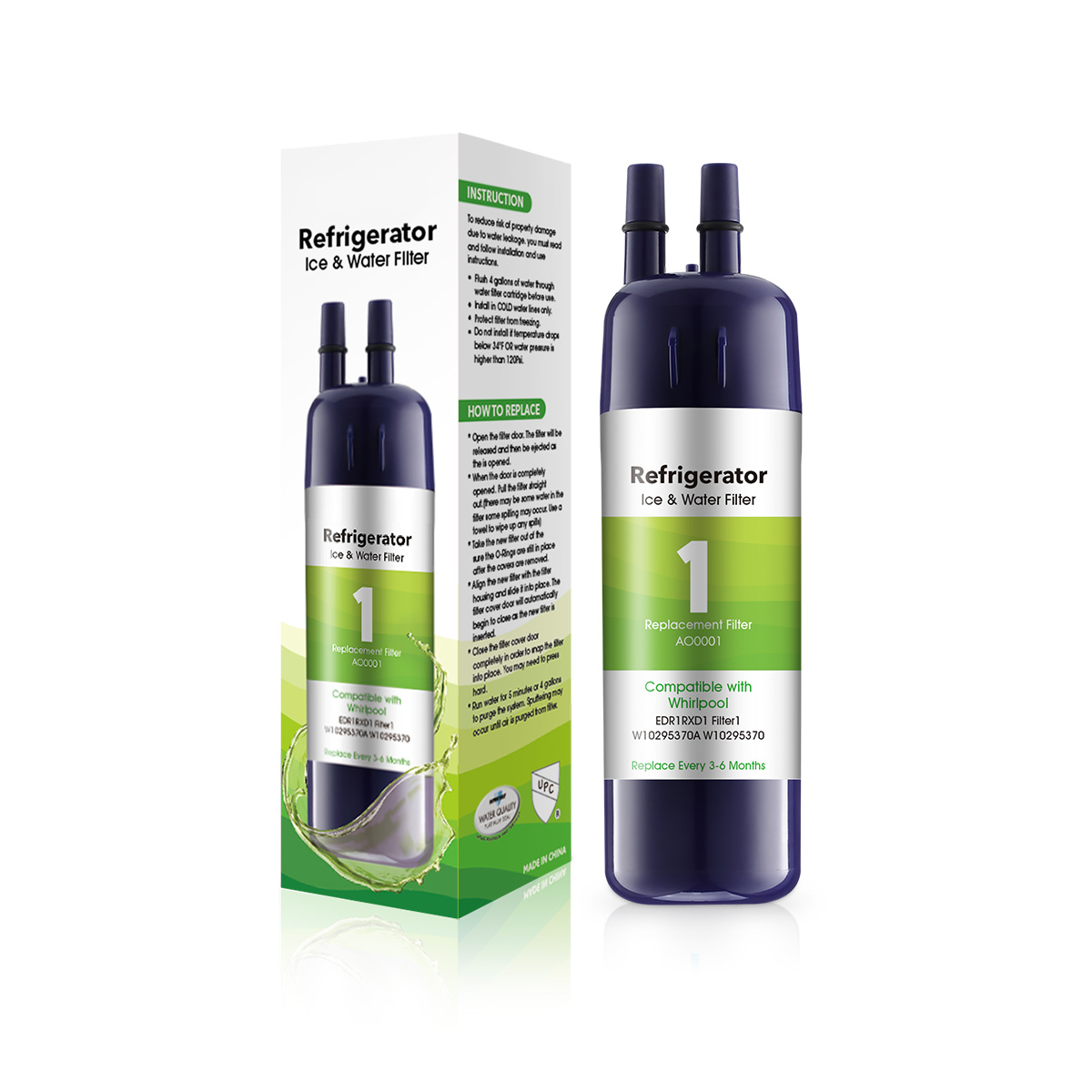 AO01 Replacement Refrigerator Water Filter for EDR1-RXD1 W11602565 W10295370A P8RFWB2L 9081 Filter 1 Whr1rxd1