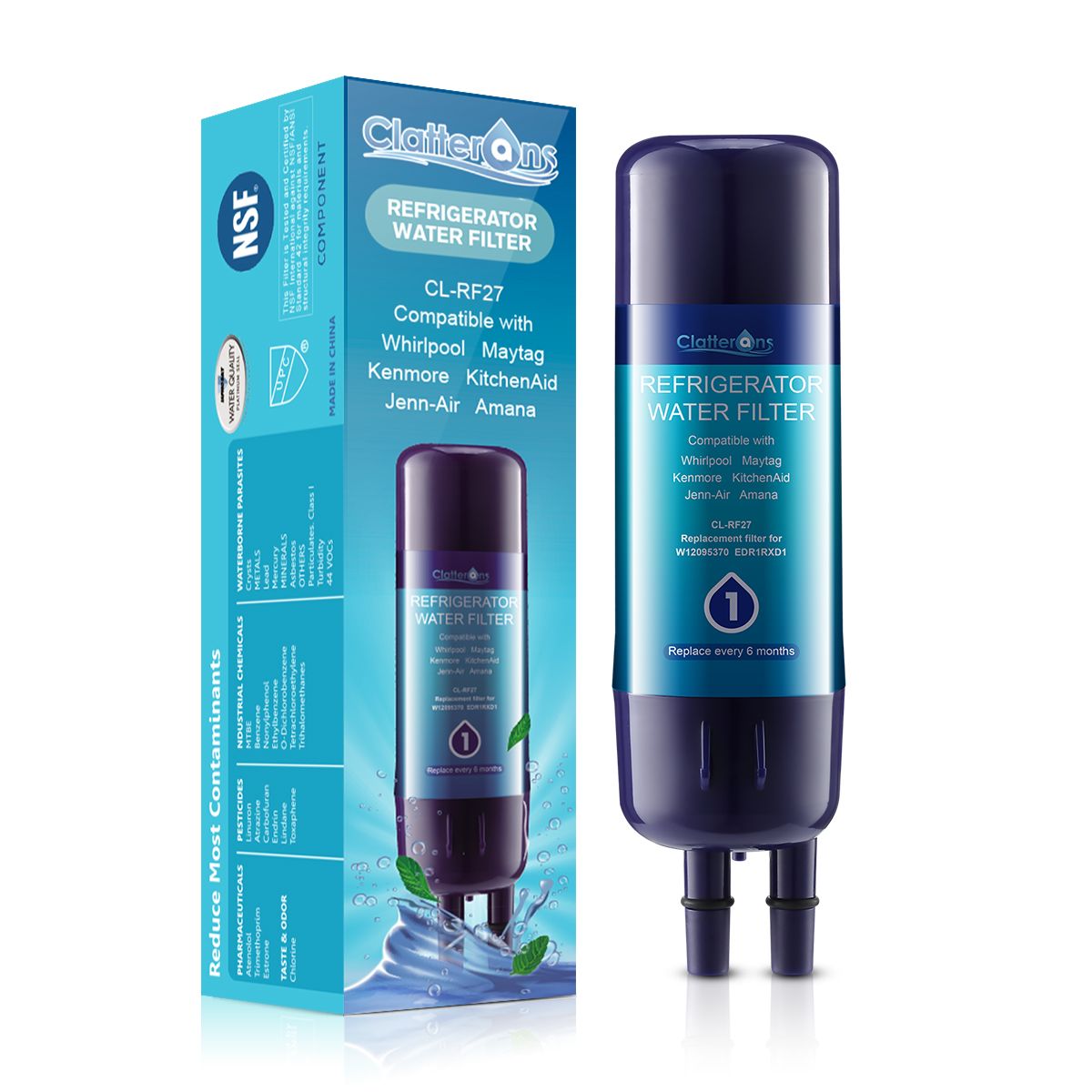 Clatterans CL-RF27 Refrigerator Water Filter Compatible for W10295370 W11602565 Filter 1 & 9930 Water Filter