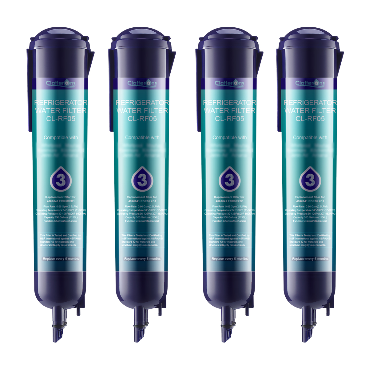 Clatterans CL-RF05 Refrigerator Water Filter Compatible for 4396710 4396841 Filter 3 & 9030 9083 Water Filter, 3-Pack