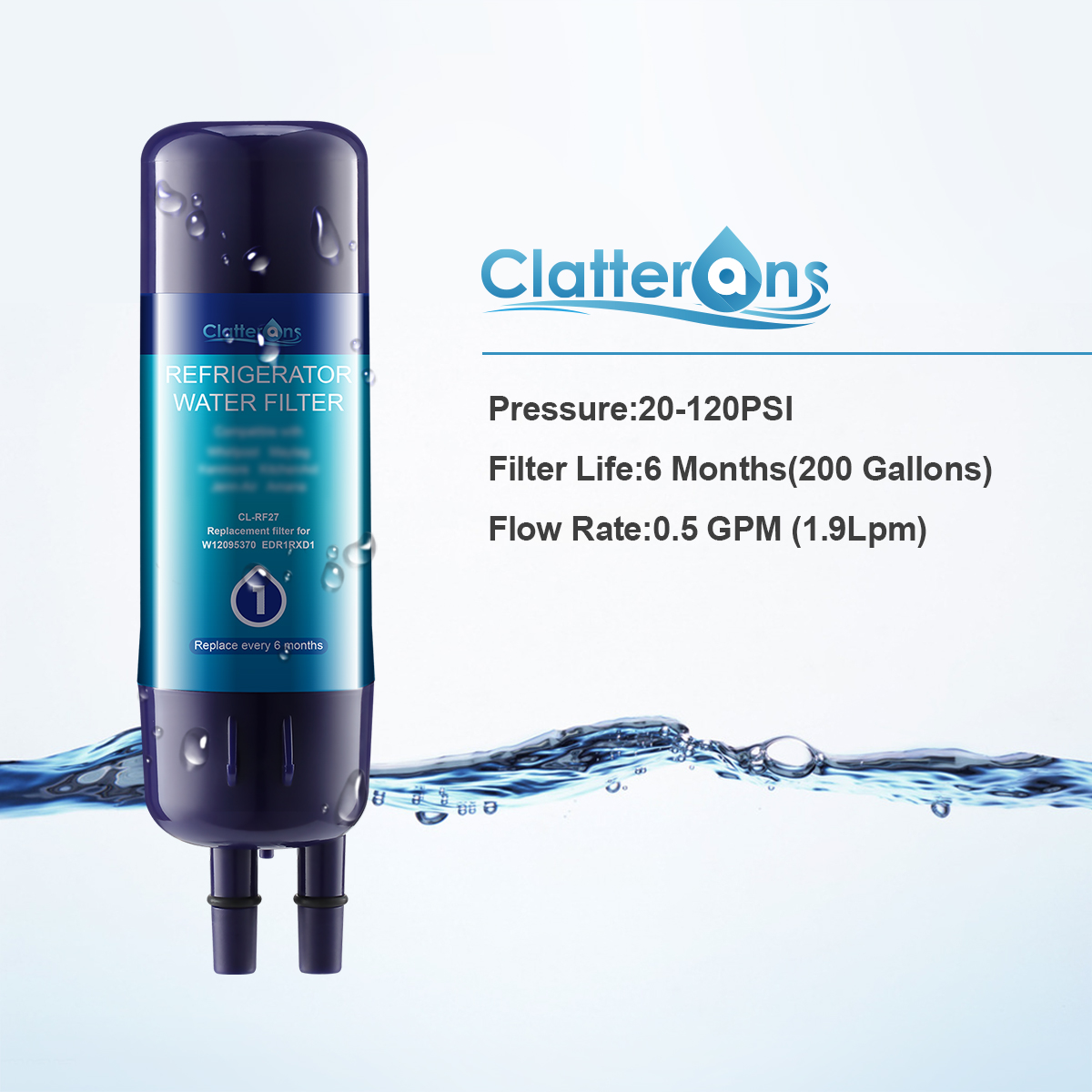 Clatterans CL-RF27 Refrigerator Water Filter Compatible for W10295370 W11602565 Filter 1 & 9930 Water Filter