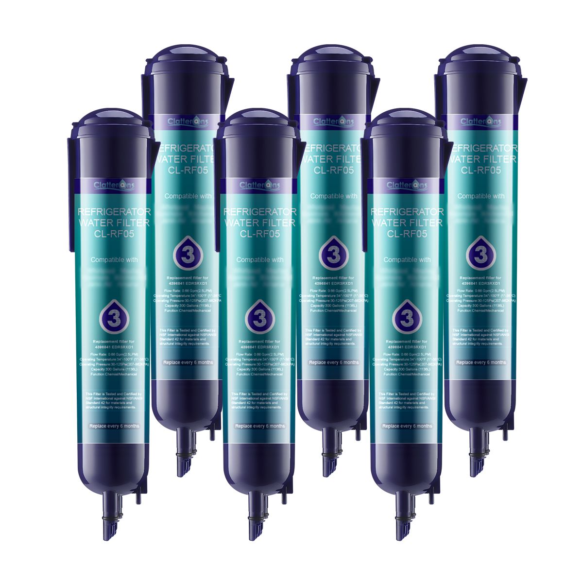 Clatterans CL-RF05 Refrigerator Water Filter Compatible for 4396710 4396841 Filter 3 & 9030 9083 Water Filter, 3-Pack