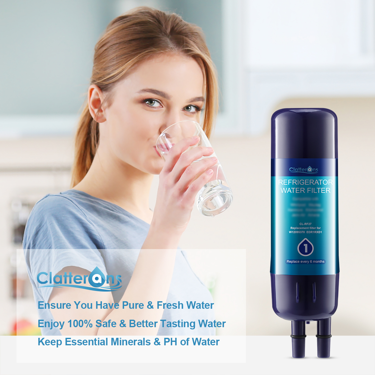 Clatterans CL-RF27 Refrigerator Water Filter Compatible for W10295370 W11602565 Filter 1 & 9930 Water Filter