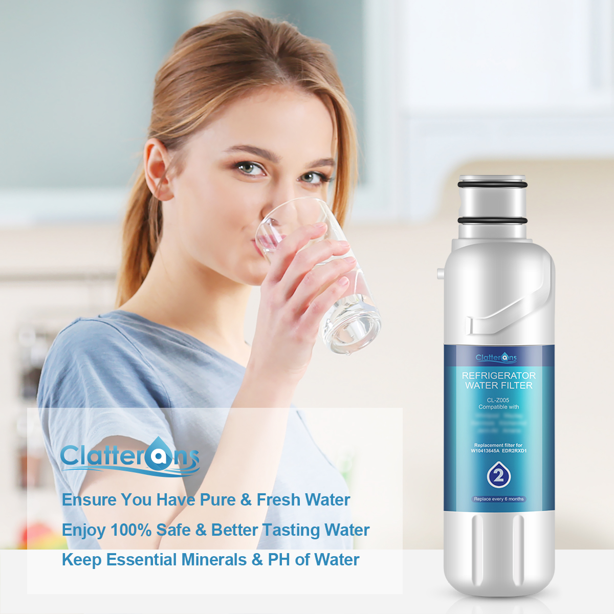 Clatterans CL-Z005 Refrigerator Water Filter Compatible for W10413645A Water Filter 2 & p6rfwb2 9082 