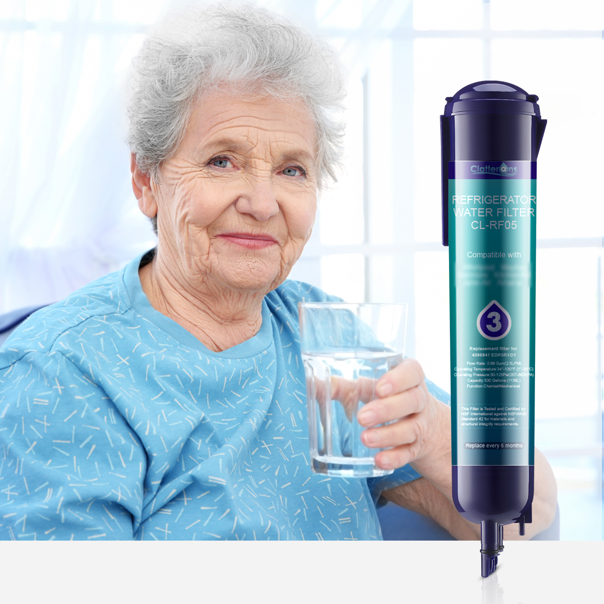 Clatterans CL-RF05 Refrigerator Water Filter Compatible for 4396710 4396841 Filter 3 & 9030 9083 Water Filter, 3-Pack