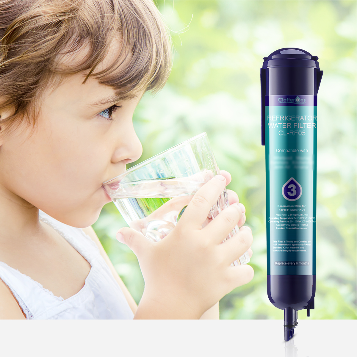 Clatterans CL-RF05 Refrigerator Water Filter Compatible for 4396710 4396841 Filter 3 & 9030 9083 Water Filter, 3-Pack