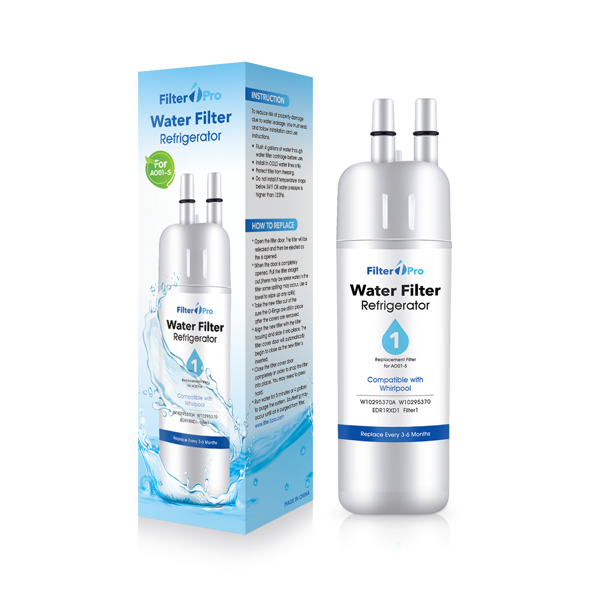 AO01 Replacement Refrigerator Water Filter for EDR1-RXD1 W11602565 W10295370A P8RFWB2L 9081 Filter 1 Whr1rxd1